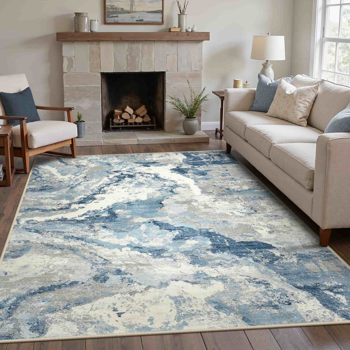 KUETH 8X10 Vintage Area Rugs Machine Washable Rugs for Living Room, Non Slip Flat Pile Rug with Rubber Backing, Boho Rug for Entryway Bedroom Dining Room Home Office