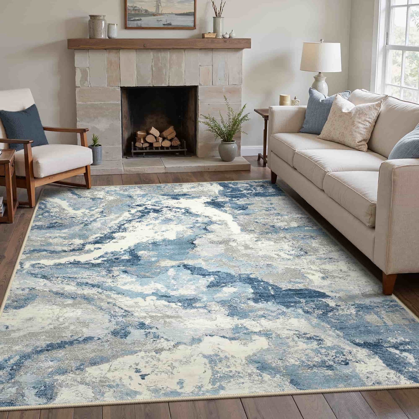 KUETH 8X10 Vintage Area Rugs Machine Washable Rugs for Living Room, Non Slip Flat Pile Rug with Rubber Backing, Boho Rug for Entryway Bedroom Dining Room Home Office