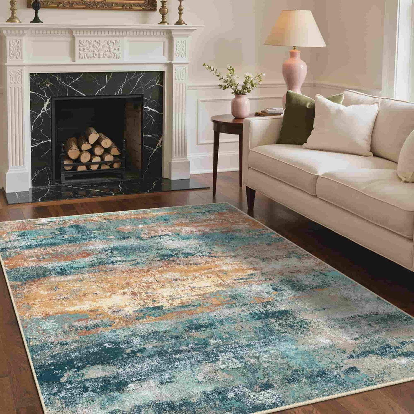 KUETH 8X10 Vintage Area Rugs Machine Washable Rugs for Living Room, Non Slip Flat Pile Rug with Rubber Backing, Boho Rug for Entryway Bedroom Dining Room Home Office