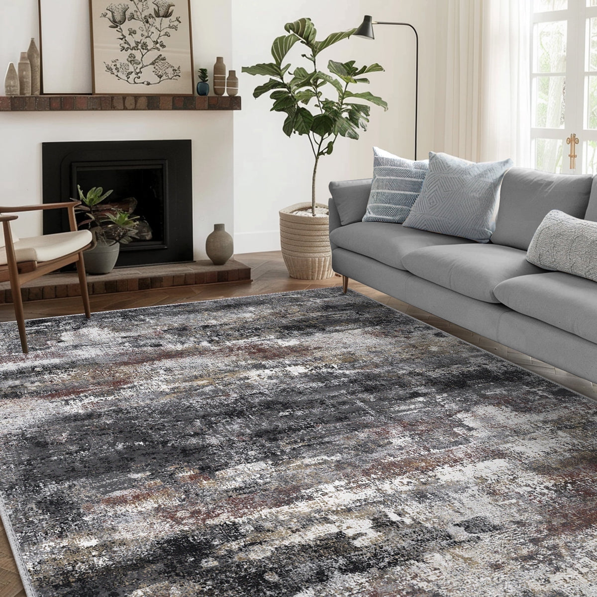 KUETH 8X10 Vintage Area Rugs Machine Washable Rugs for Living Room, Non Slip Flat Pile Rug with Rubber Backing, Boho Rug for Entryway Bedroom Dining Room Home Office