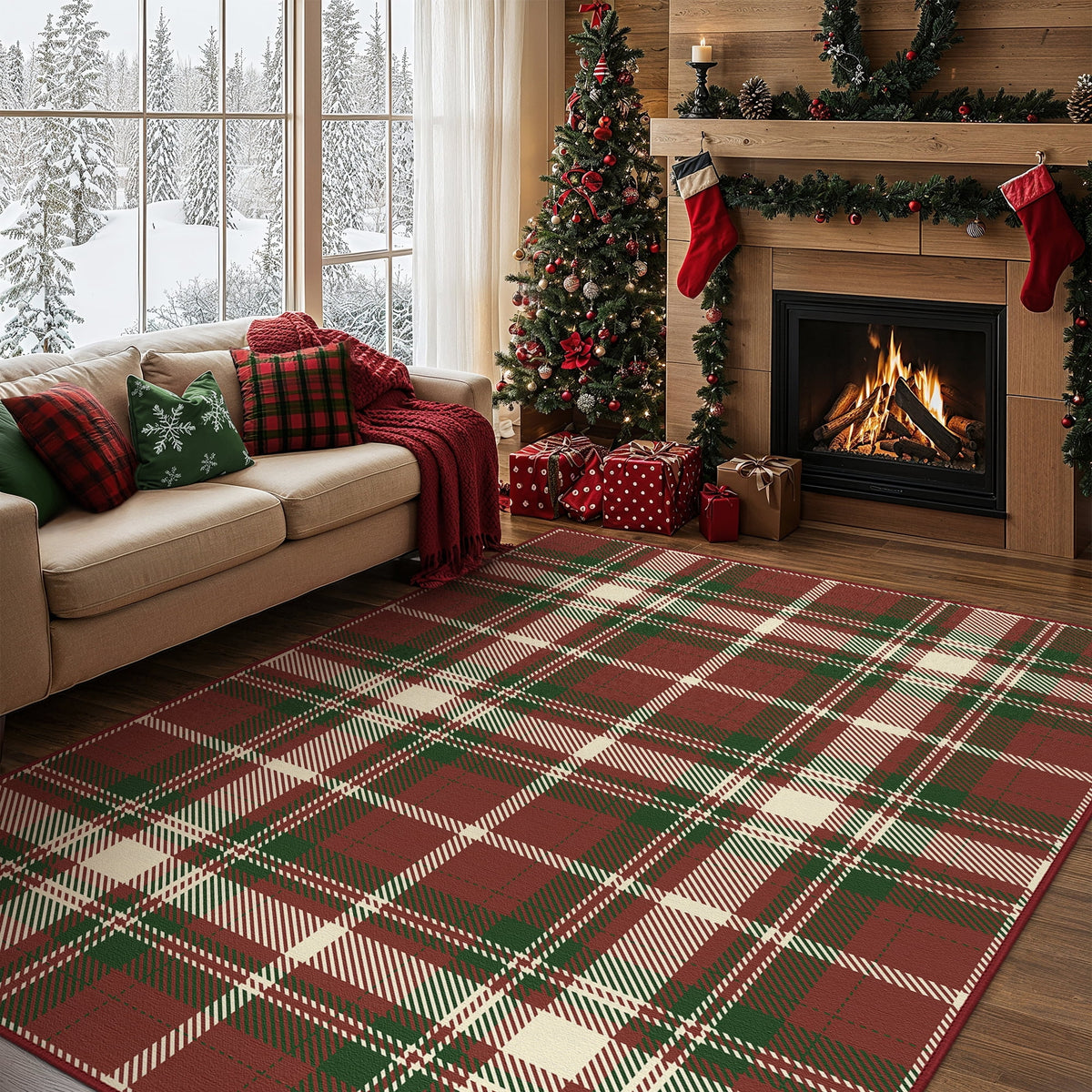 KUETH 8X10 Large Indoor Christmas Area Rug, Christmas Rugs for Living Room,Machine Washable Rug, Ultra-thin Printed, Non-Slip Rug, Bedroom, Kitchen, Dinning Room