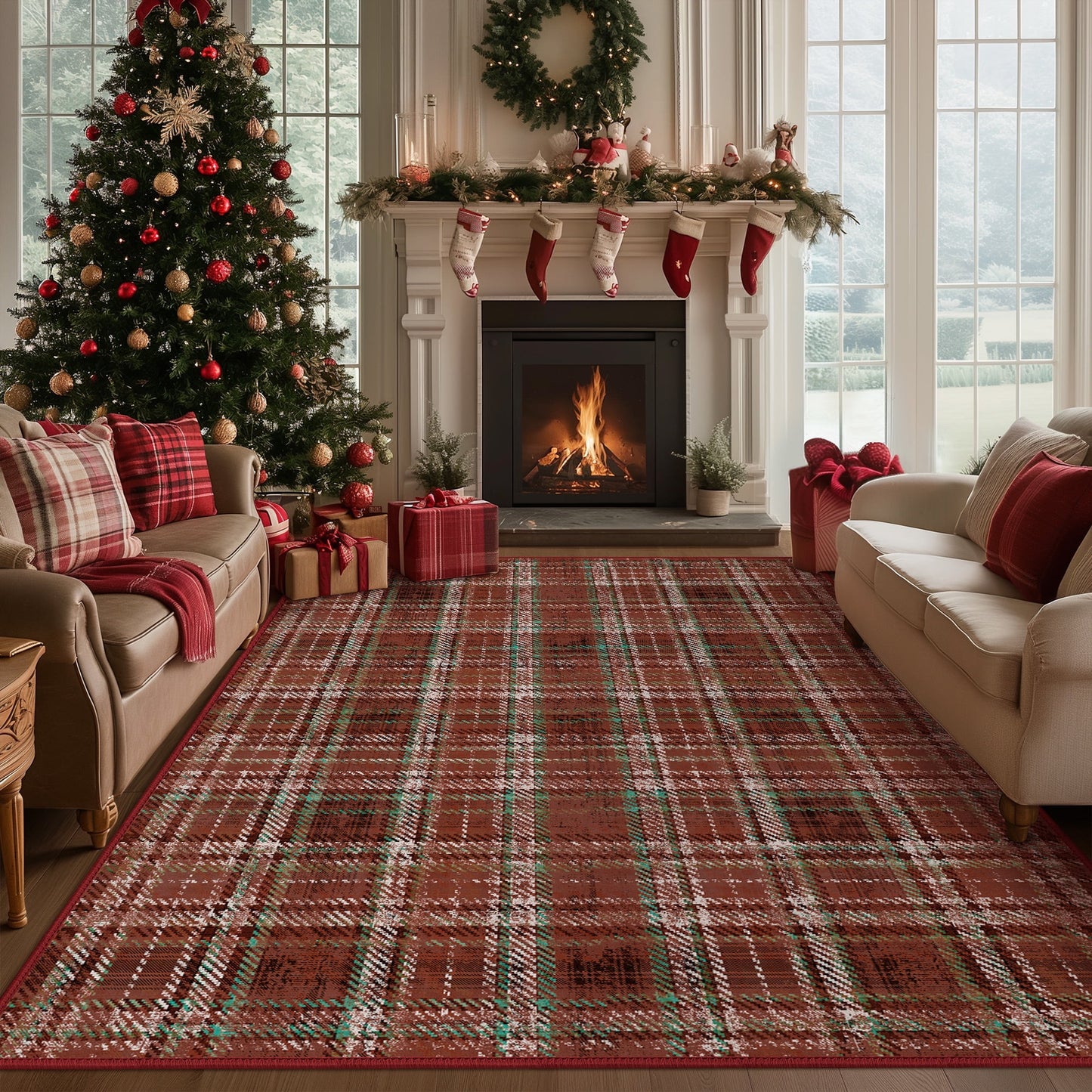 KUETH 8X10 Large Indoor Christmas Area Rug, Christmas Rugs for Living Room,Machine Washable Rug, Ultra-thin Printed, Non-Slip Rug, Bedroom, Kitchen, Dinning Room