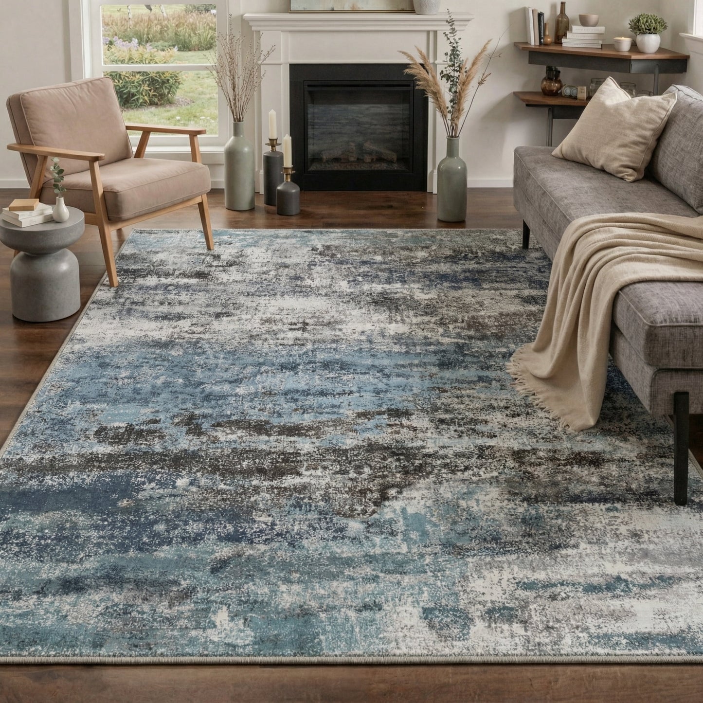 KUETH 8X10 Vintage Area Rugs Machine Washable Rugs for Living Room, Non Slip Flat Pile Rug with Rubber Backing, Boho Rug for Entryway Bedroom Dining Room Home Office