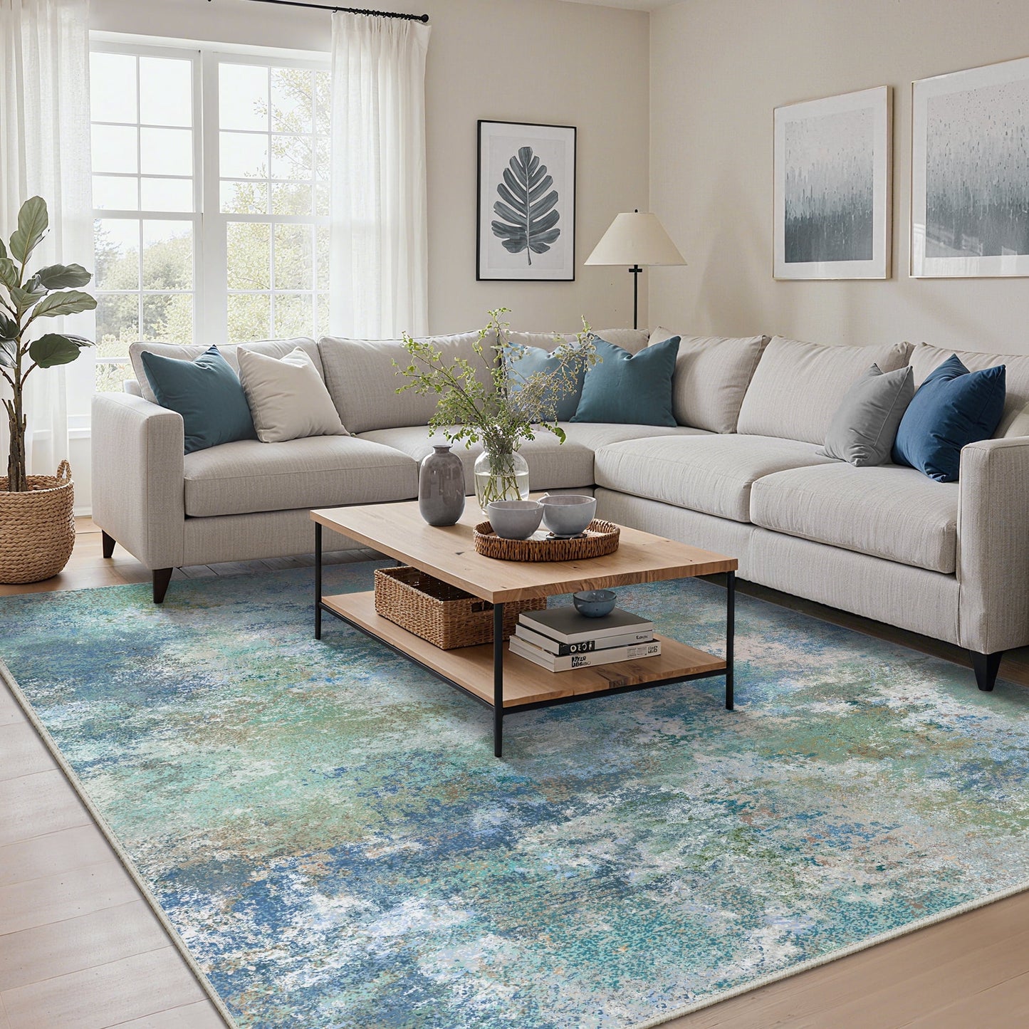 KUETH 8X10 Vintage Area Rugs Machine Washable Rugs for Living Room, Non Slip Flat Pile Rug with Rubber Backing, Boho Rug for Entryway Bedroom Dining Room Home Office