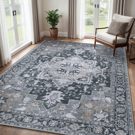 KUETH 9x12 Area Rugs for Living Room, Non Slip Machine Washable Low-Pile Rugs, Strain resistant and Ultra-thin Print Rug for Bedroom, Dining Room, Home Office.