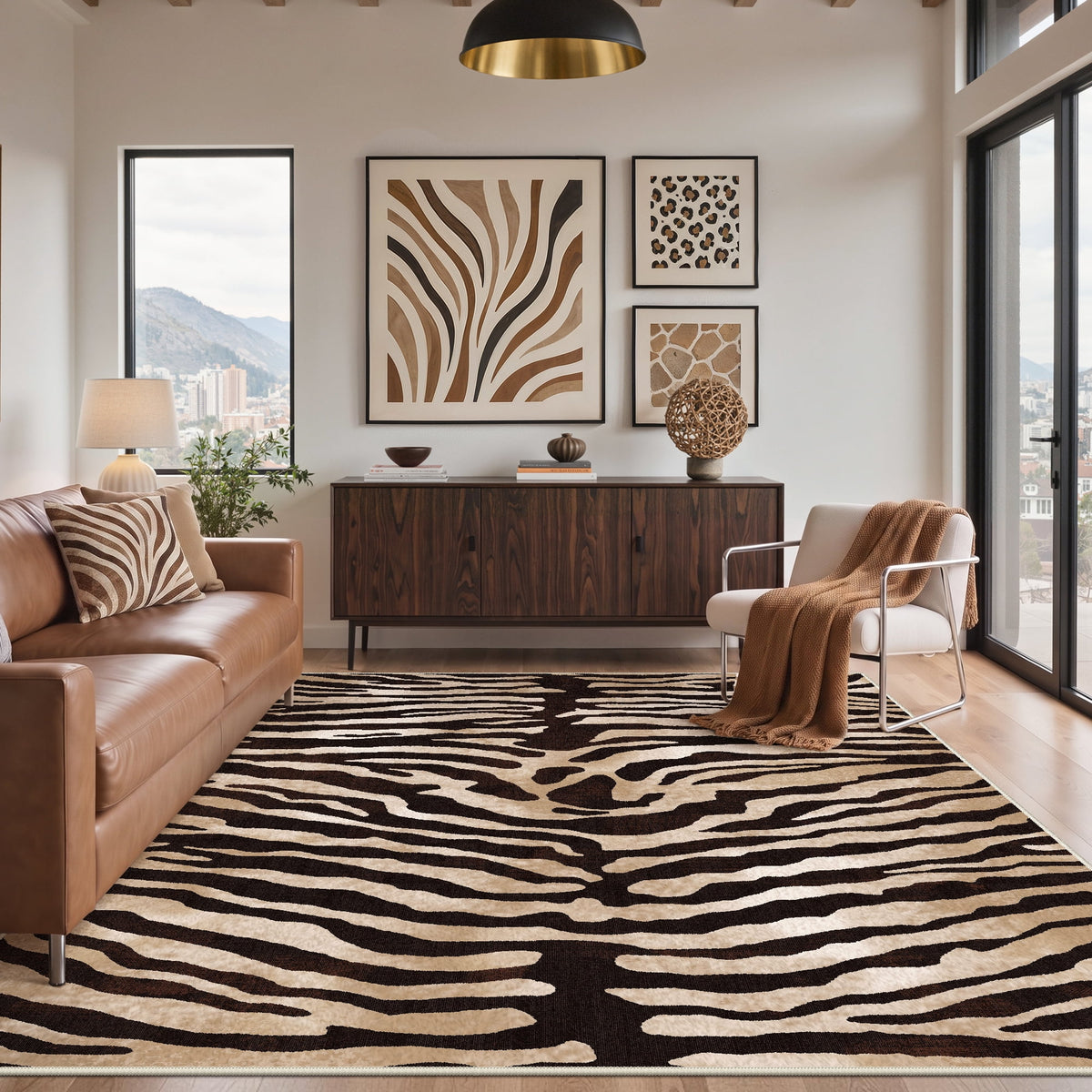 KUETH 8x10 Zebra Area Rugs Machine Washable Rugs for Living Room, Non Slip Flat Pile Rug with Rubber Backing, Modern Rug for Entryway Bedroom Dining Room Home Office
