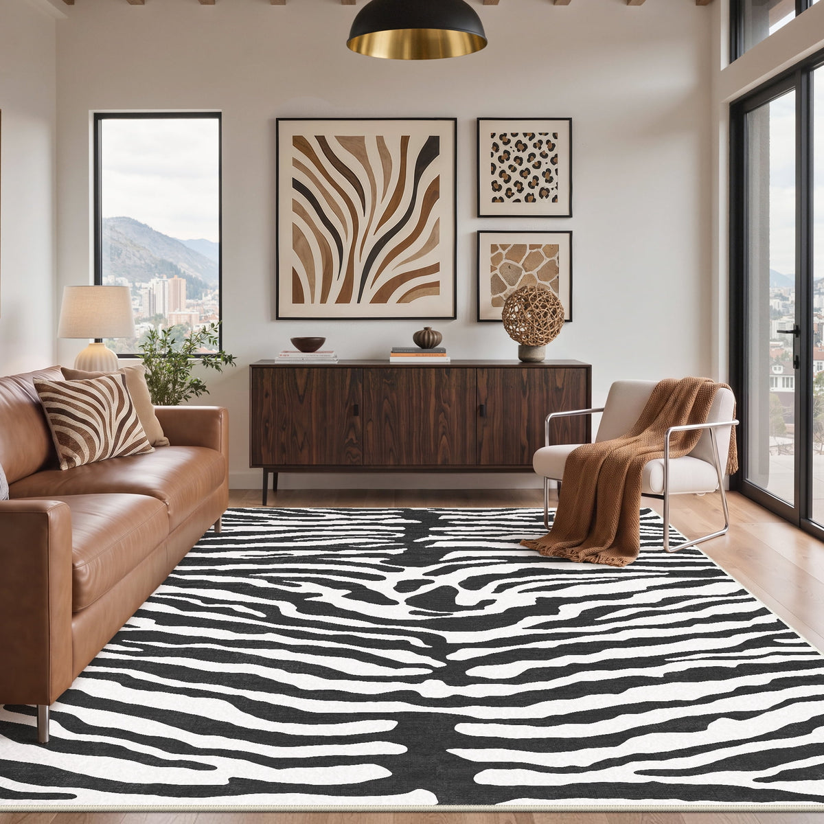KUETH 8x10 Zebra Area Rugs Machine Washable Rugs for Living Room, Non Slip Flat Pile Rug with Rubber Backing, Modern Rug for Entryway Bedroom Dining Room Home Office