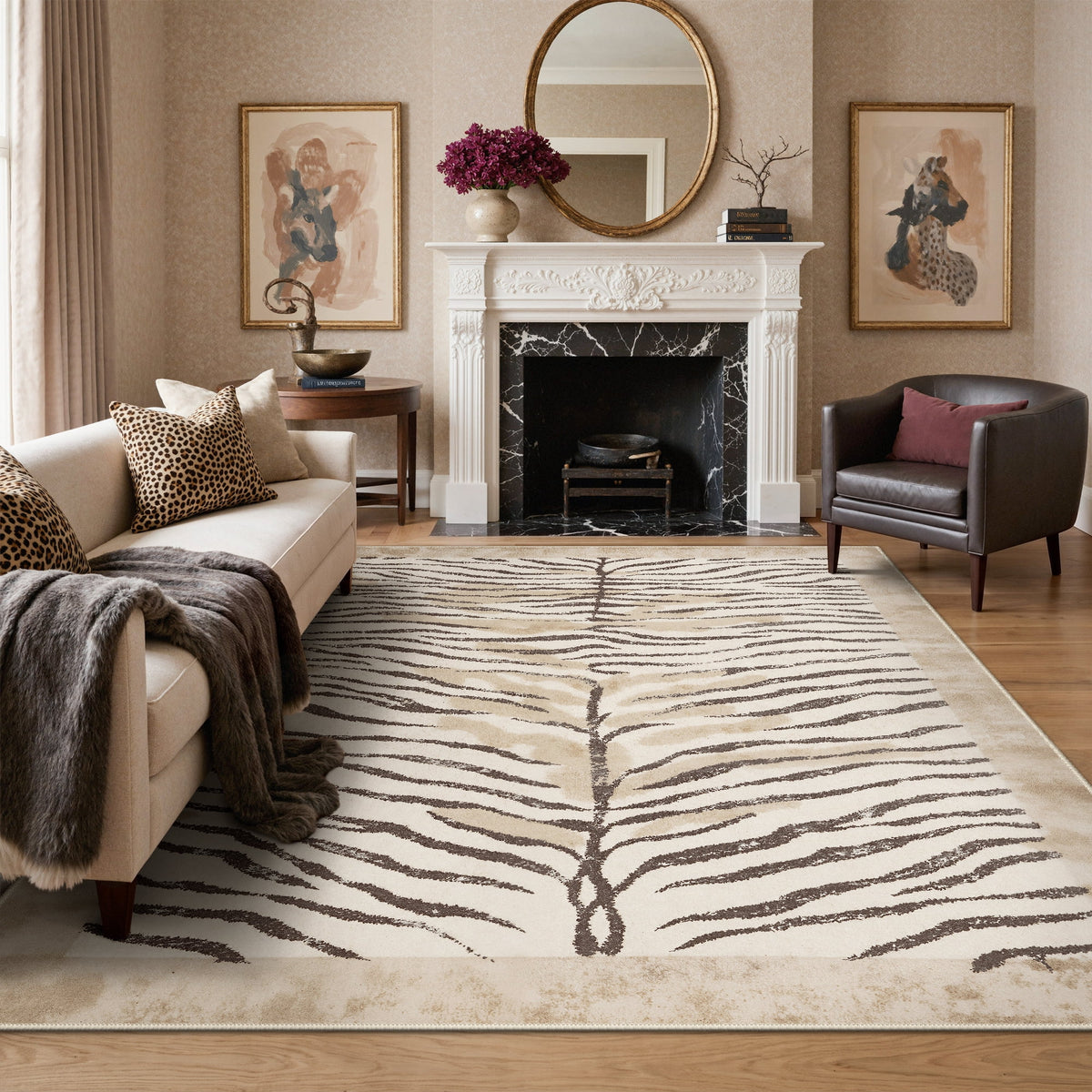 KUETH 8x10 Zebra Area Rugs Machine Washable Rugs for Living Room, Non Slip Flat Pile Rug with Rubber Backing, Modern Rug for Entryway Bedroom Dining Room Home Office
