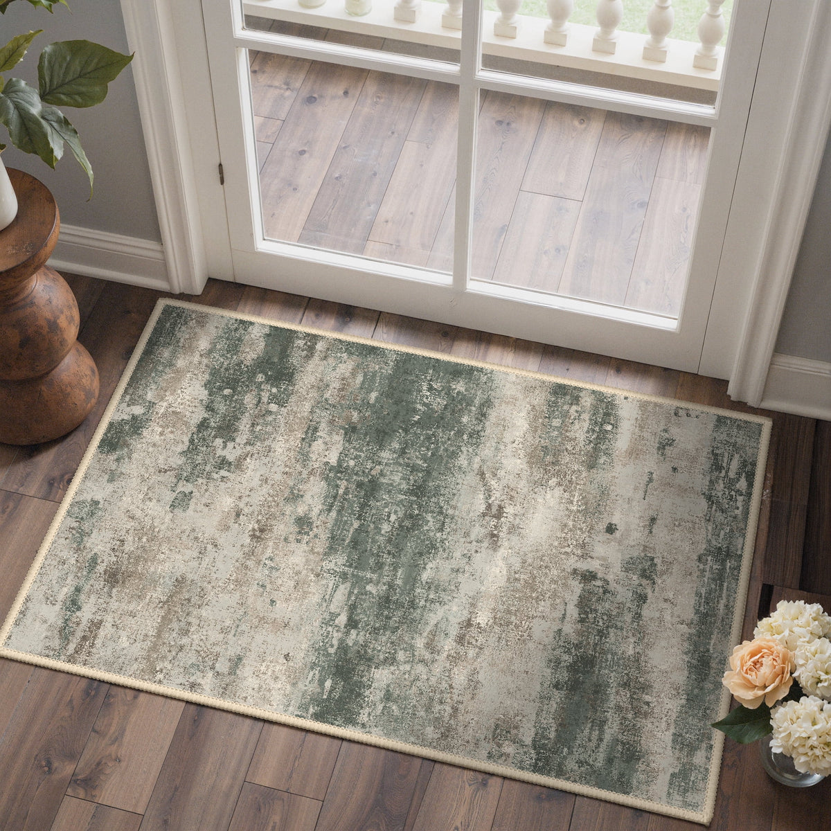 KUETH 8X10 Vintage Area Rugs Machine Washable Rugs for Living Room, Non Slip Flat Pile Rug with Rubber Backing, Boho Rug for Entryway Bedroom Dining Room Home Office