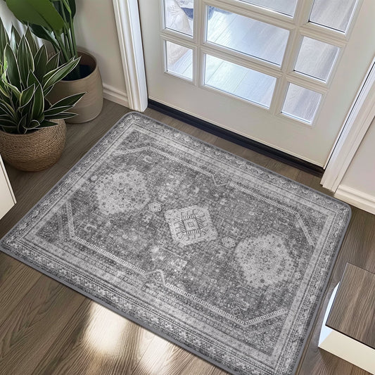KUETH Area Rug 2'x3' Non-Slip Doormat Low Pile Machine Washable Rug, Chenille Small Door Mat, Suitable for Bedroom, Hallway, Kitchen and Bathroom, Gray