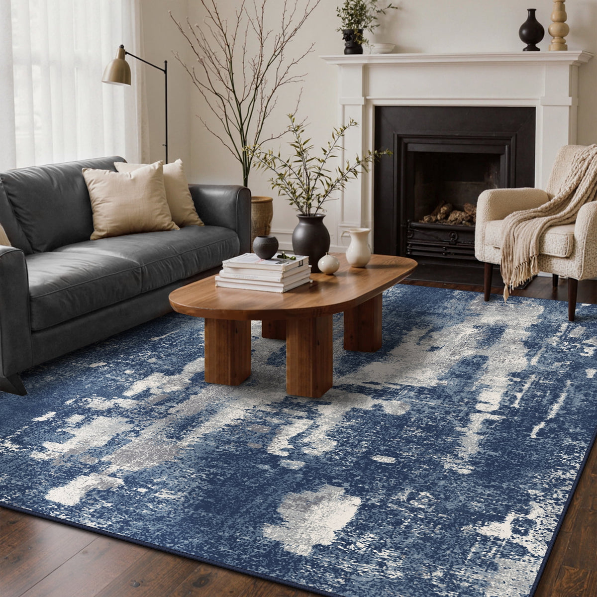 KUETH 8X10 Vintage Area Rugs Machine Washable Rugs for Living Room, Non Slip Flat Pile Rug with Rubber Backing, Boho Rug for Entryway Bedroom Dining Room Home Office
