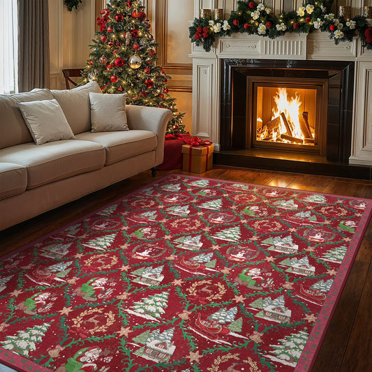 KUETH Christmas Area Rugs 5x7 Machine Washable Non Slip Red Rugs for Living Room Bedroom Home Decor