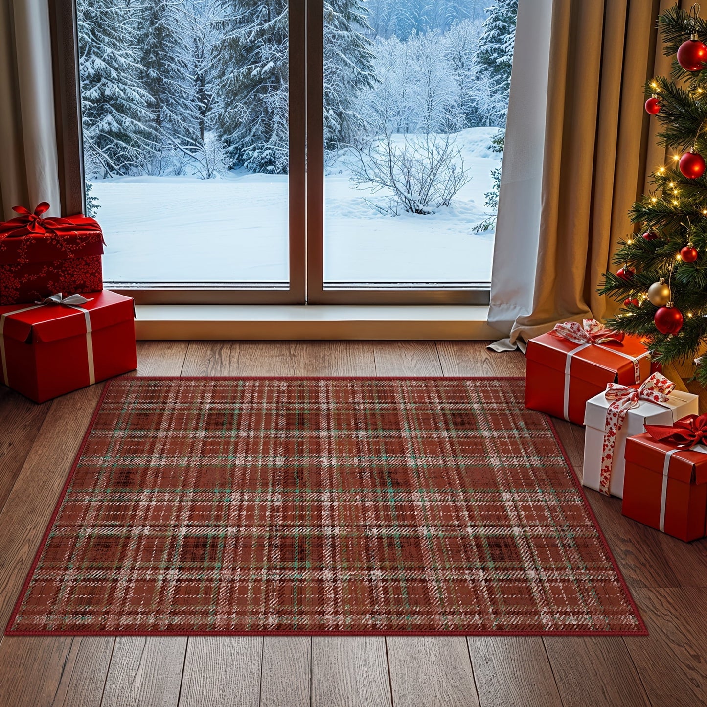 KUETH 8X10 Large Indoor Christmas Area Rug, Christmas Rugs for Living Room,Machine Washable Rug, Ultra-thin Printed, Non-Slip Rug, Bedroom, Kitchen, Dinning Room