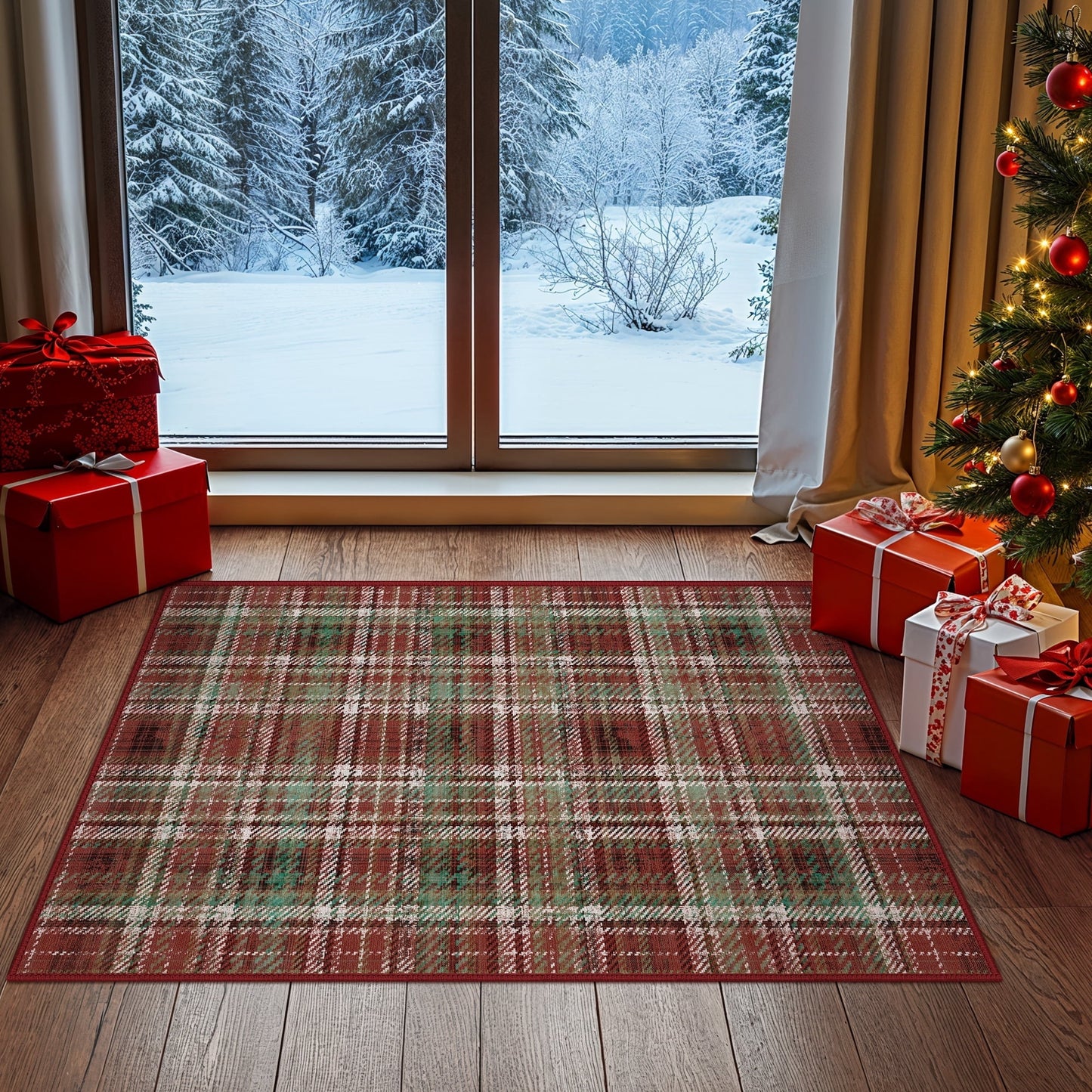 KUETH 8X10 Large Indoor Christmas Area Rug, Christmas Rugs for Living Room,Machine Washable Rug, Ultra-thin Printed, Non-Slip Rug, Bedroom, Kitchen, Dinning Room