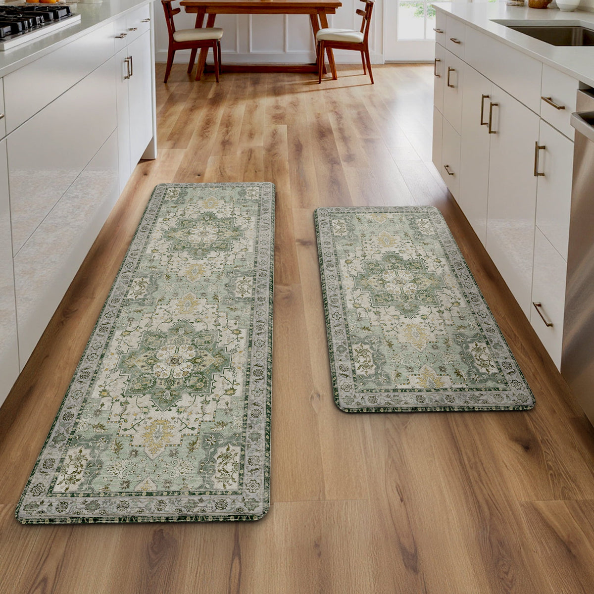 KUETH Kitchen Rug for Floor, Kitchen Mat Anti Fatigue, Non Slip Washable Kitchen Rug, Set of 2 Kitchen Mat 17"x47"+17"x30", Brown