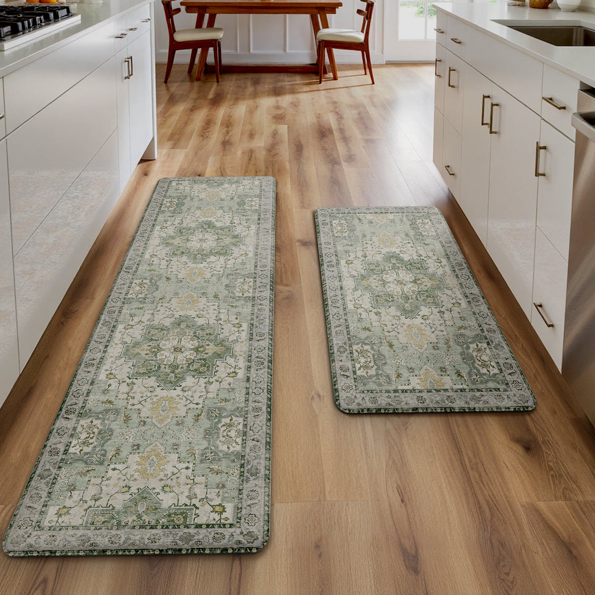 KUETH Kitchen Rug for Floor, Kitchen Mat Anti Fatigue, Non Slip Washable Kitchen Rug, Set of 2 Kitchen Mat 17"x47"+17"x30", Brown