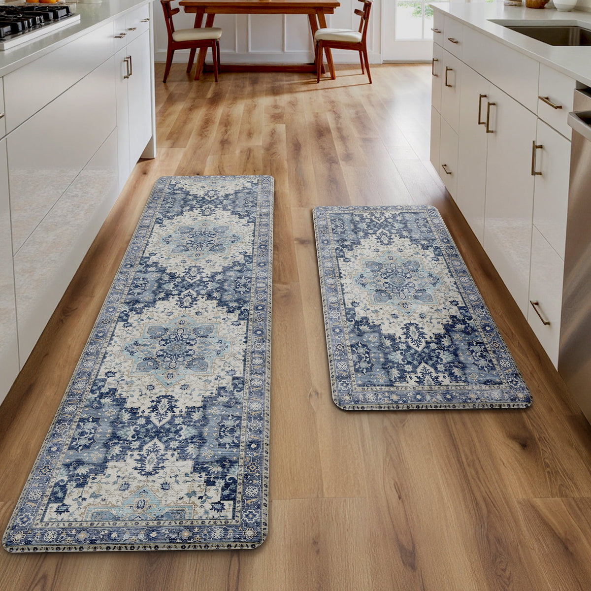 KUETH Kitchen Rug for Floor, Kitchen Mat Anti Fatigue, Non Slip Washable Kitchen Rug, Set of 2 Kitchen Mat 17"x47"+17"x30", Brown