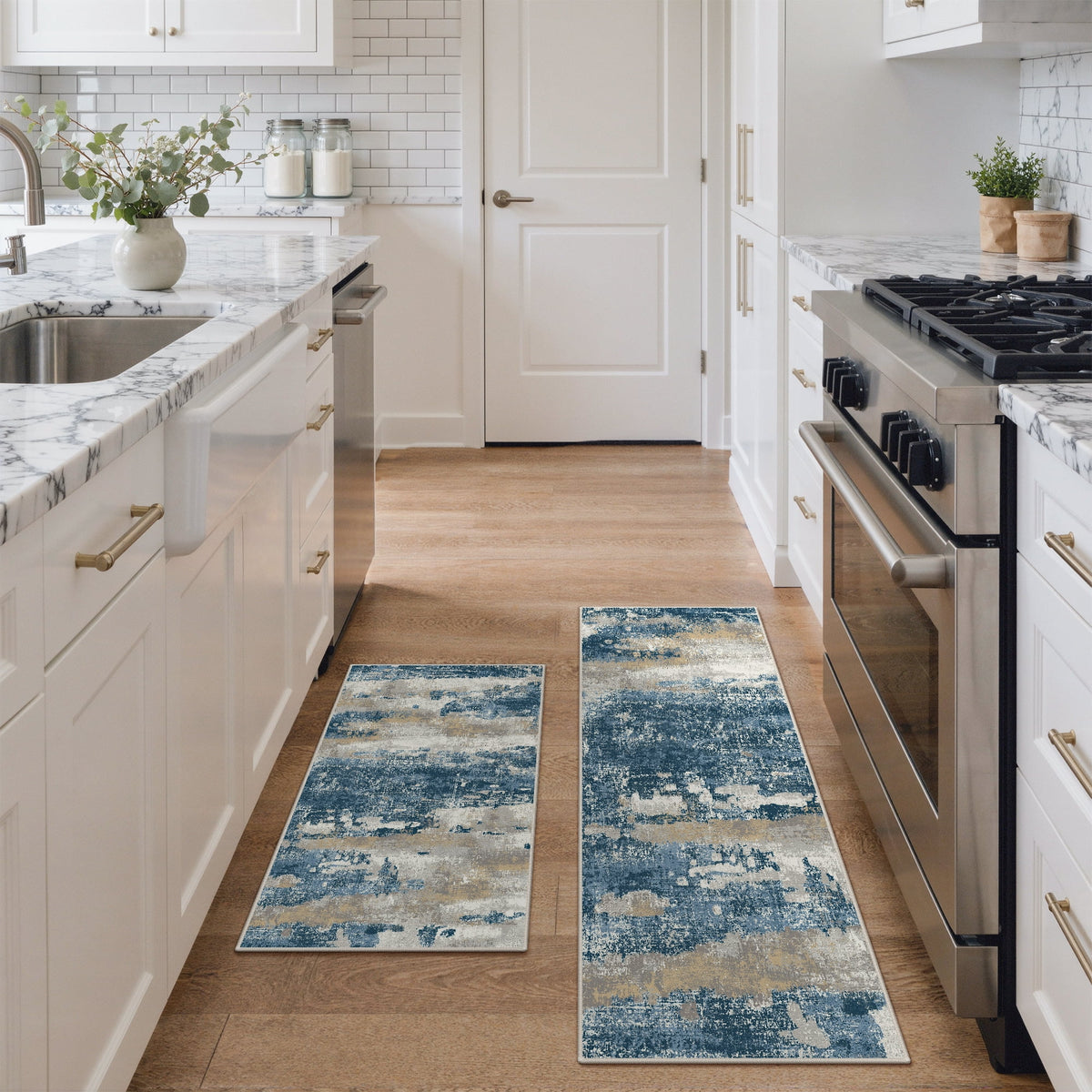 KUETH Kitchen Mats for Floor,Sets of 3 Non Slip Washable Abstract Kitchen Rugs 20"x32"+20"x48"+20"x59", Kitchen Runner Rug with Waterproof for Hallway, Laundry, Bathroon and Bedroom