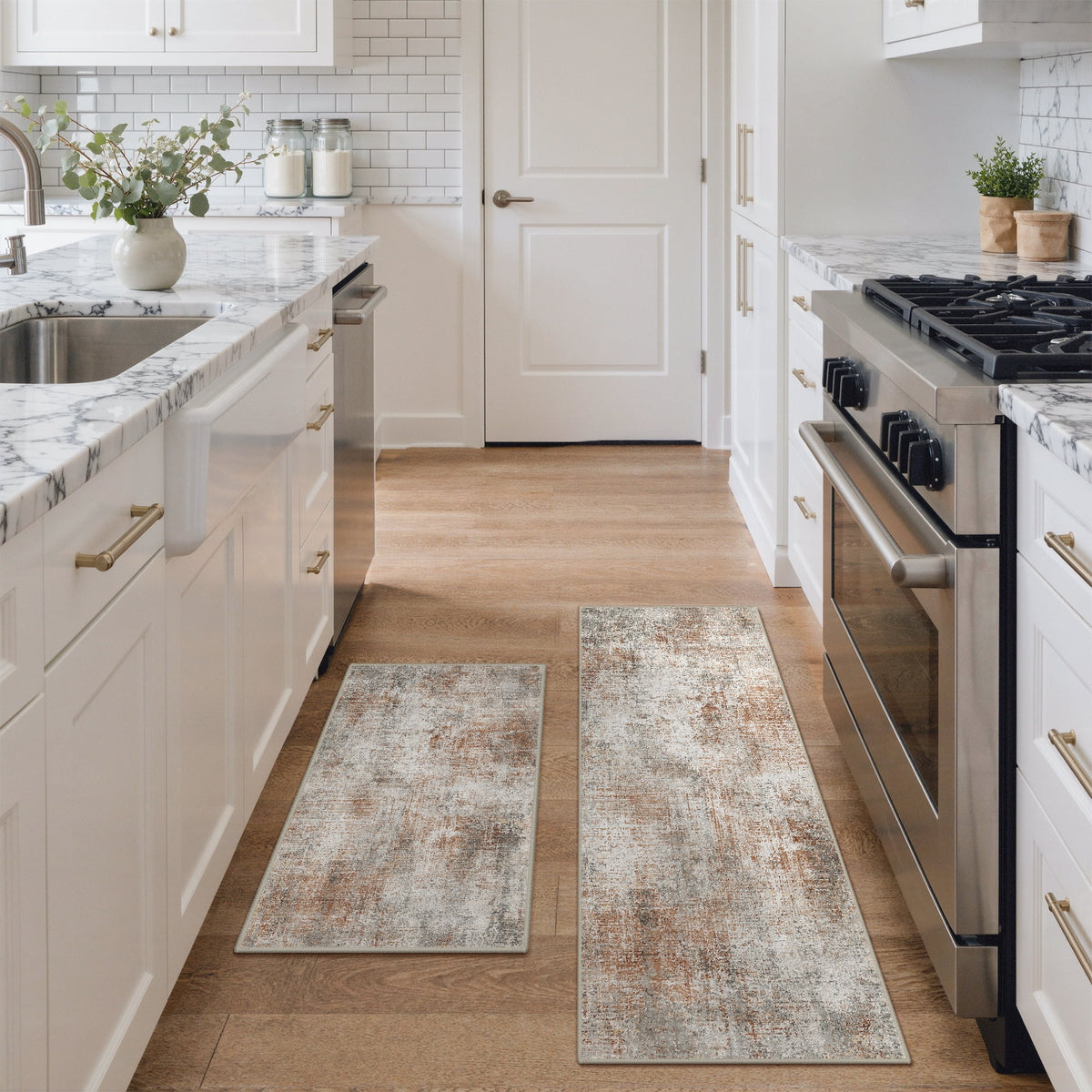 KUETH Kitchen Mats for Floor,Sets of 3 Non Slip Washable Abstract Kitchen Rugs 20"x32"+20"x48"+20"x59", Kitchen Runner Rug with Waterproof for Hallway, Laundry, Bathroon and Bedroom