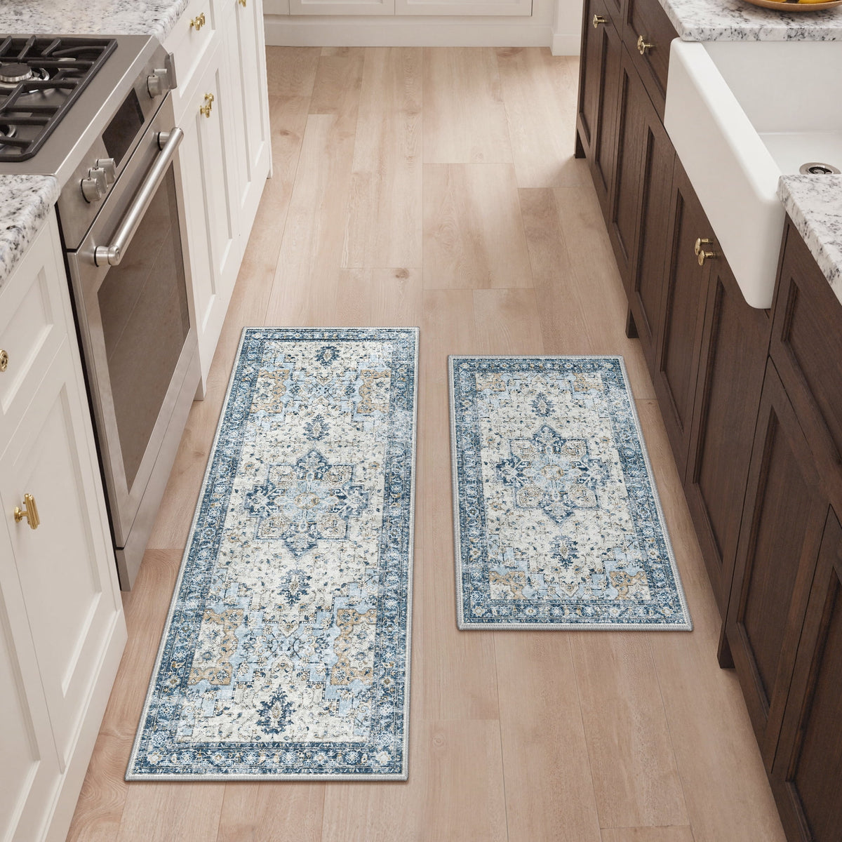 KUETH Kitchen Mats for Floor,Sets of 3 Non Slip Washable Abstract Kitchen Rugs 20"x32"+20"x48"+20"x59", Kitchen Runner Rug with Waterproof for Hallway, Laundry, Bathroon and Bedroom
