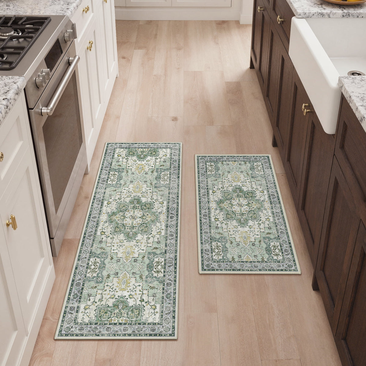KUETH Kitchen Mats for Floor,Sets of 3 Non Slip Washable Abstract Kitchen Rugs 20"x32"+20"x48"+20"x59", Kitchen Runner Rug with Waterproof for Hallway, Laundry, Bathroon and Bedroom