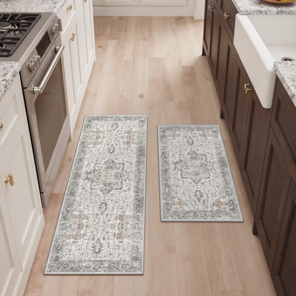 KUETH Kitchen Mats for Floor,Sets of 3 Non Slip Washable Abstract Kitchen Rugs 20"x32"+20"x48"+20"x59", Kitchen Runner Rug with Waterproof for Hallway, Laundry, Bathroon and Bedroom