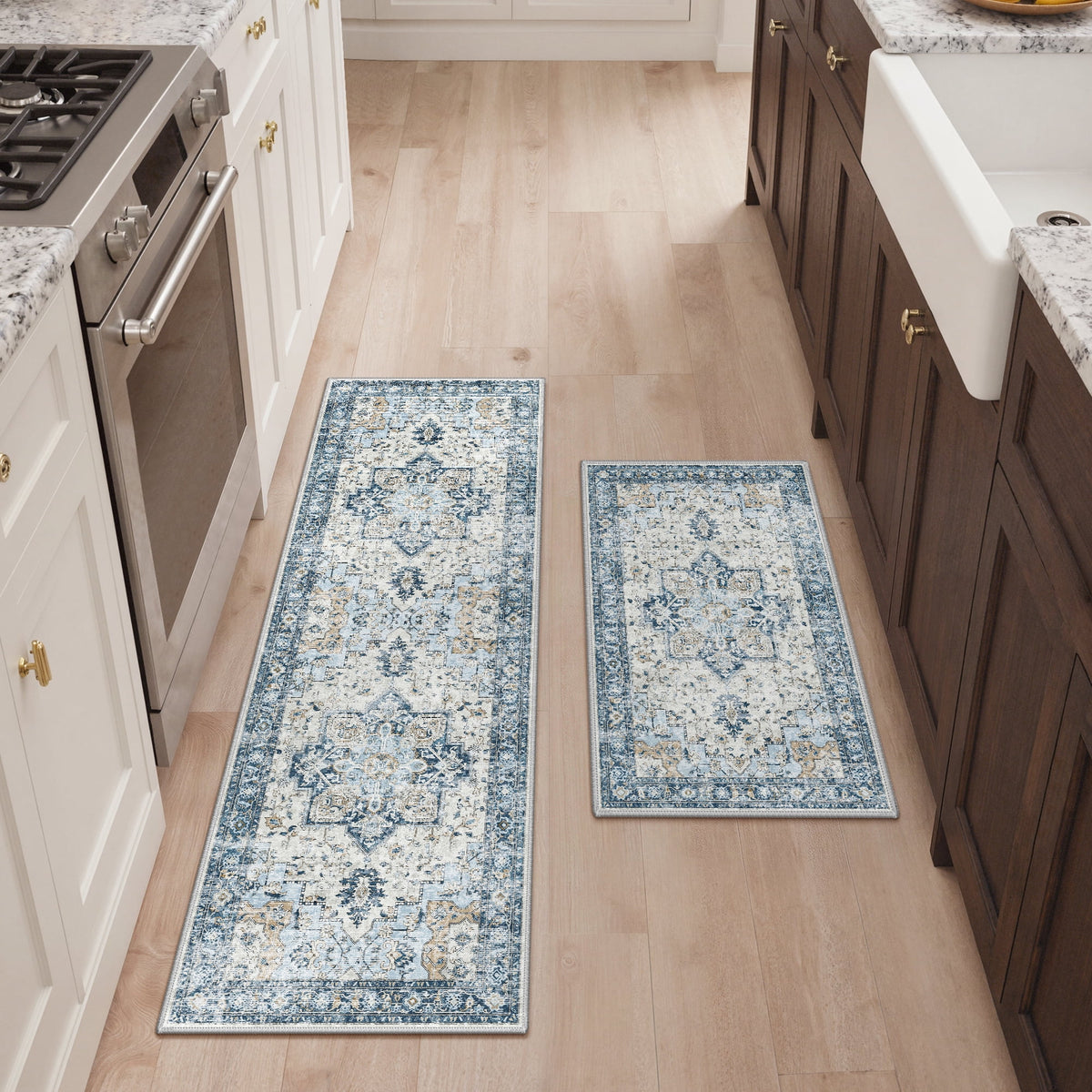 KUETH Kitchen Mats for Floor,Sets of 3 Non Slip Washable Abstract Kitchen Rugs 20"x32"+20"x48"+20"x59", Kitchen Runner Rug with Waterproof for Hallway, Laundry, Bathroon and Bedroom