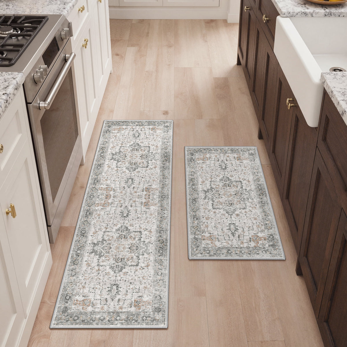 KUETH Kitchen Mats for Floor,Sets of 3 Non Slip Washable Abstract Kitchen Rugs 20"x32"+20"x48"+20"x59", Kitchen Runner Rug with Waterproof for Hallway, Laundry, Bathroon and Bedroom