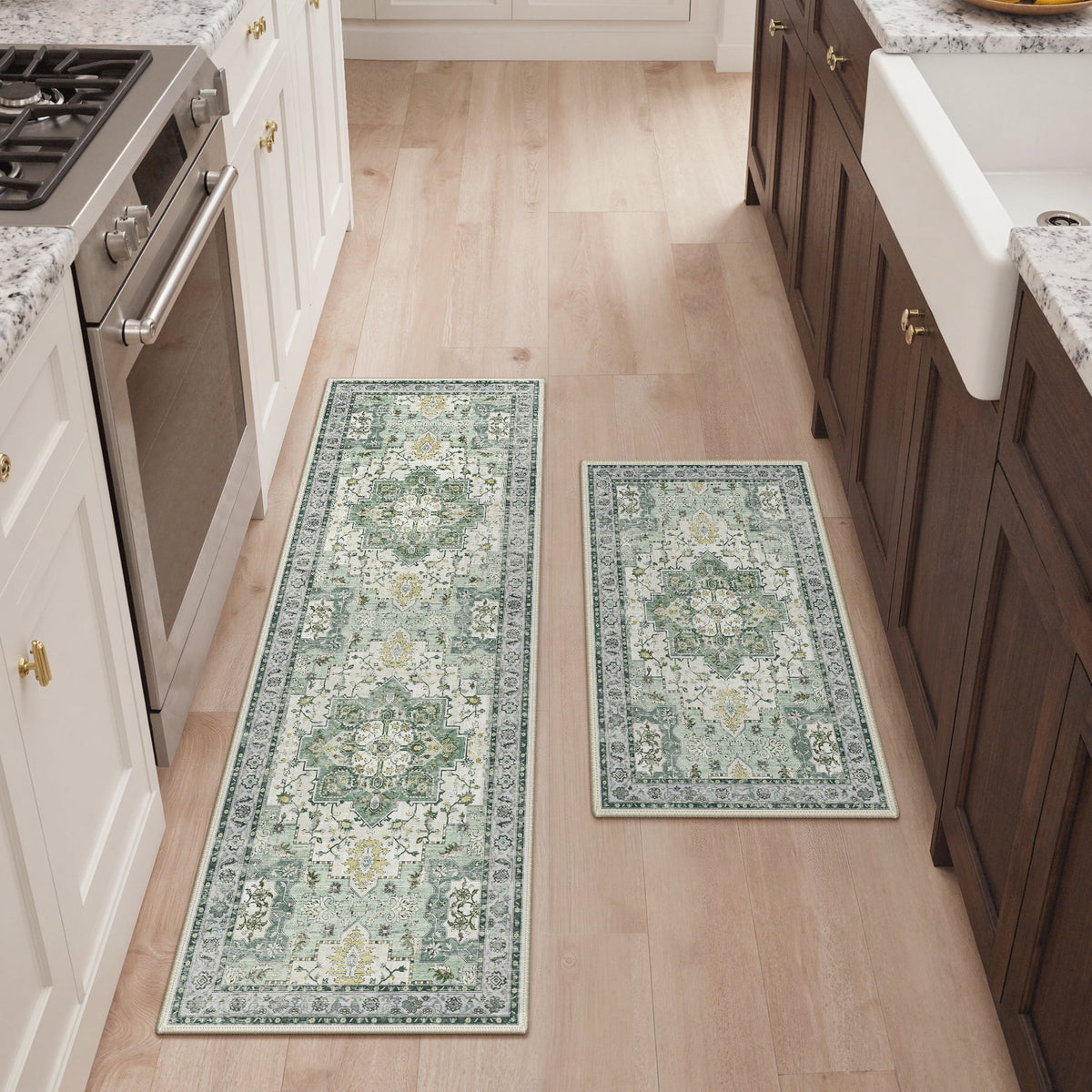 KUETH Kitchen Mats for Floor,Sets of 3 Non Slip Washable Abstract Kitchen Rugs 20"x32"+20"x48"+20"x59", Kitchen Runner Rug with Waterproof for Hallway, Laundry, Bathroon and Bedroom
