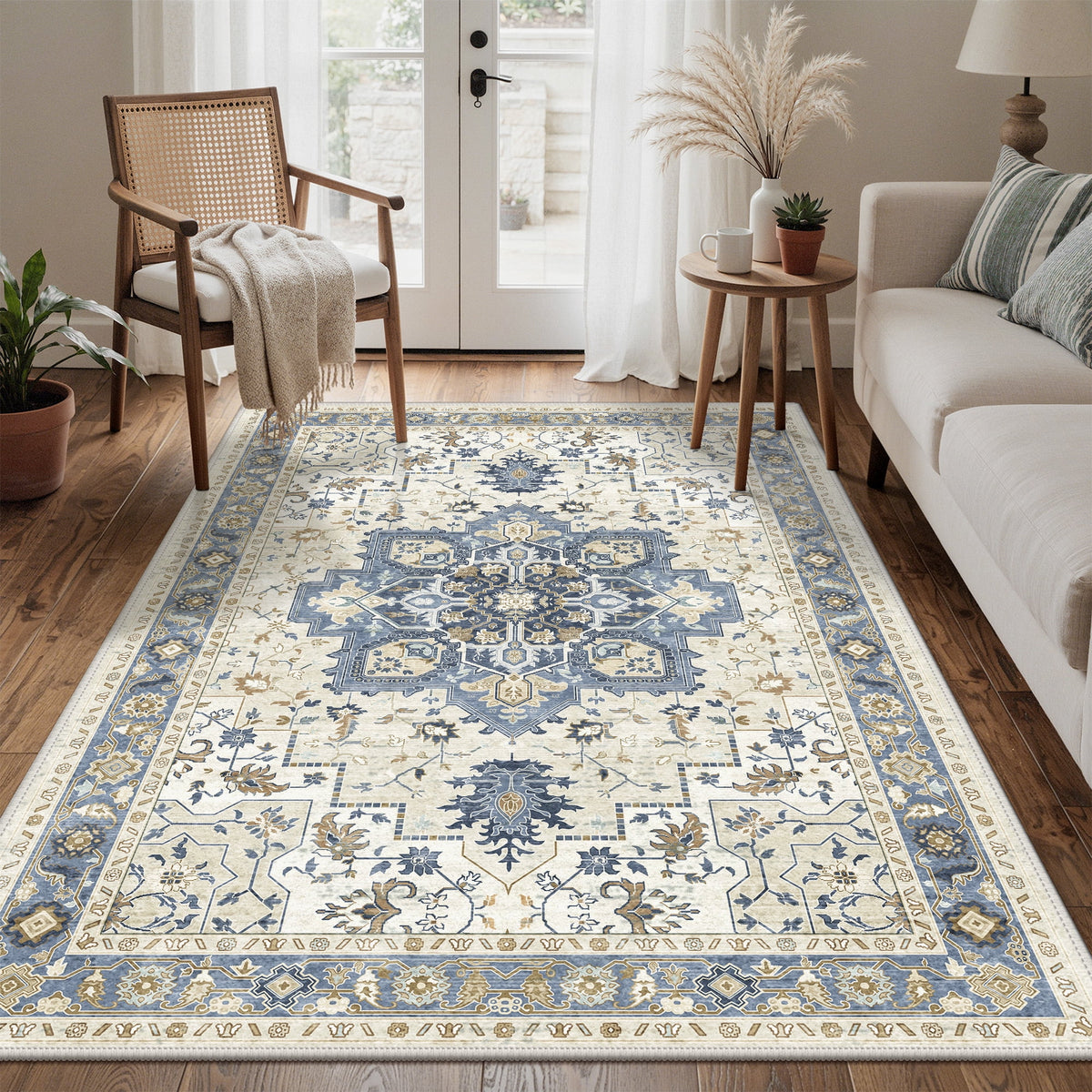 KUETH Modern 8x10 Area Rugs for Living Room, Non Slip Machine Washable Retro Rugs, Low Pile Chenille Print Rug for Bedroom, Dining Room, Home Office