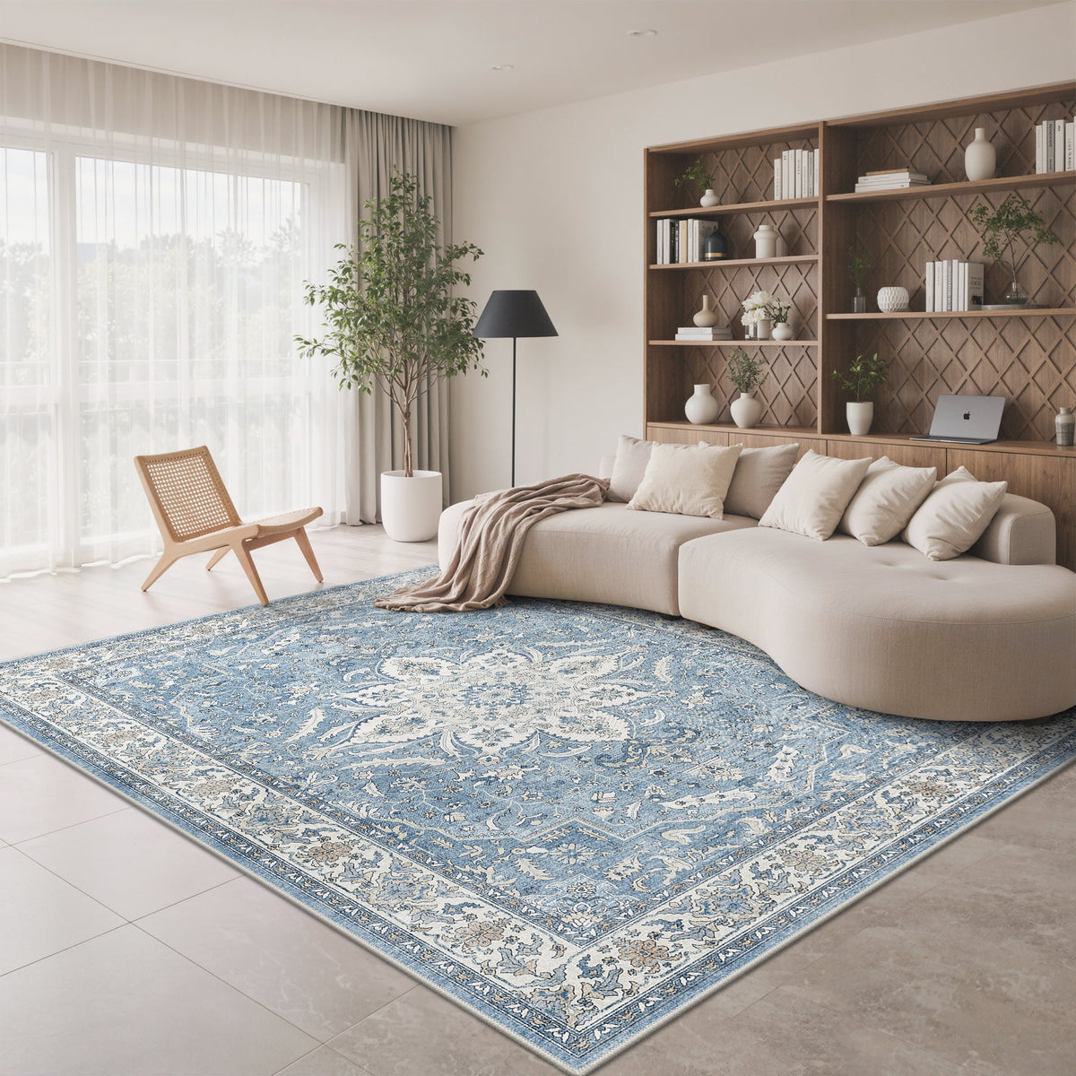 KUETH Modern 8x10 Area Rugs for Living Room, Non Slip Machine Washable Retro Rugs, Low Pile Chenille Print Rug for Bedroom, Dining Room, Home Office