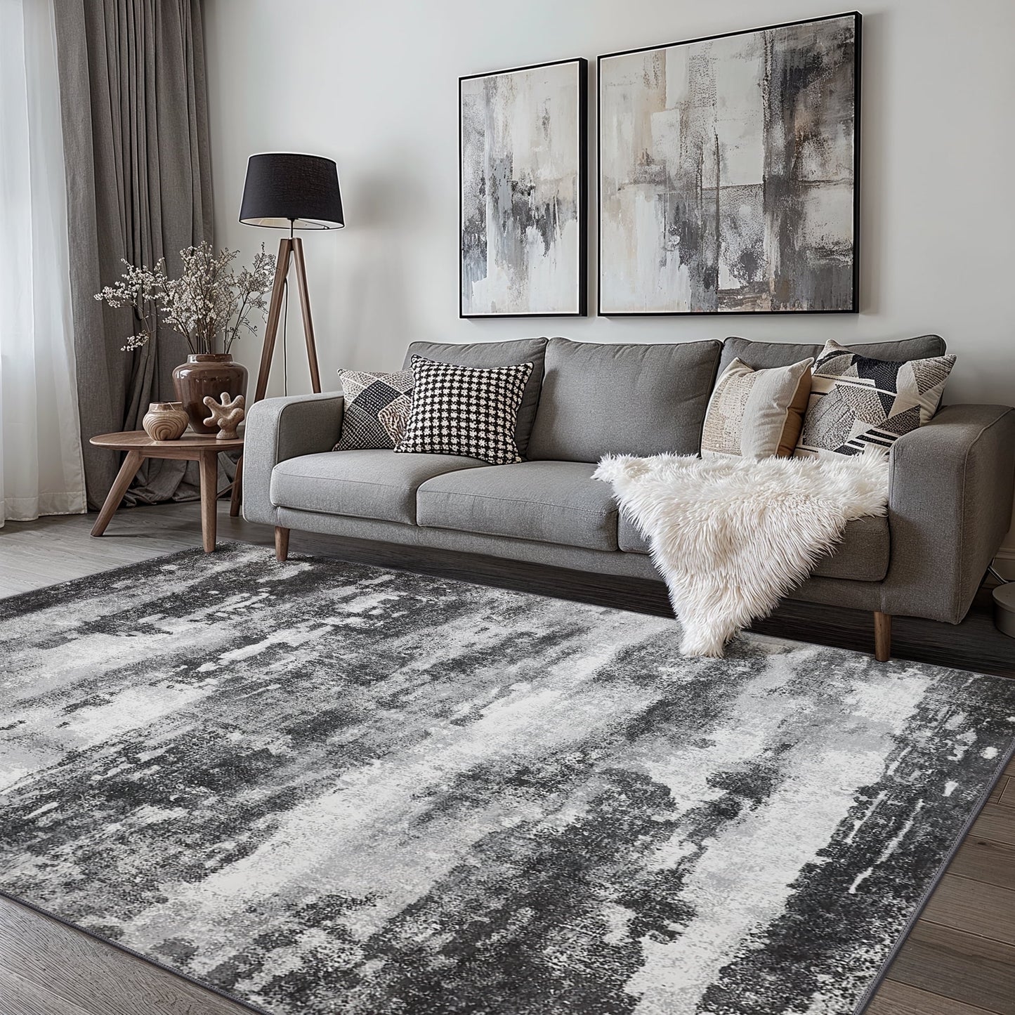 KUETH 8X10 Vintage Area Rugs Machine Washable Rugs for Living Room, Non Slip Flat Pile Rug with Rubber Backing, Boho Rug for Entryway Bedroom Dining Room Home Office