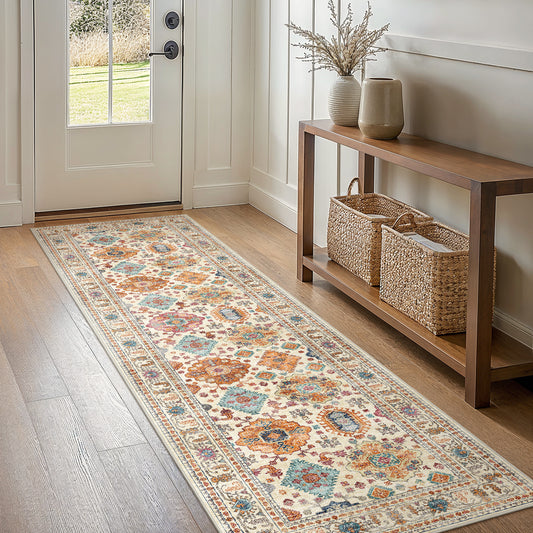 KUETH  Area Rugs for Living Room, Non Slip Machine Washable Retro Rugs, Ultra-thin Print Rug for Bedroom, Dining Room, Home Office.