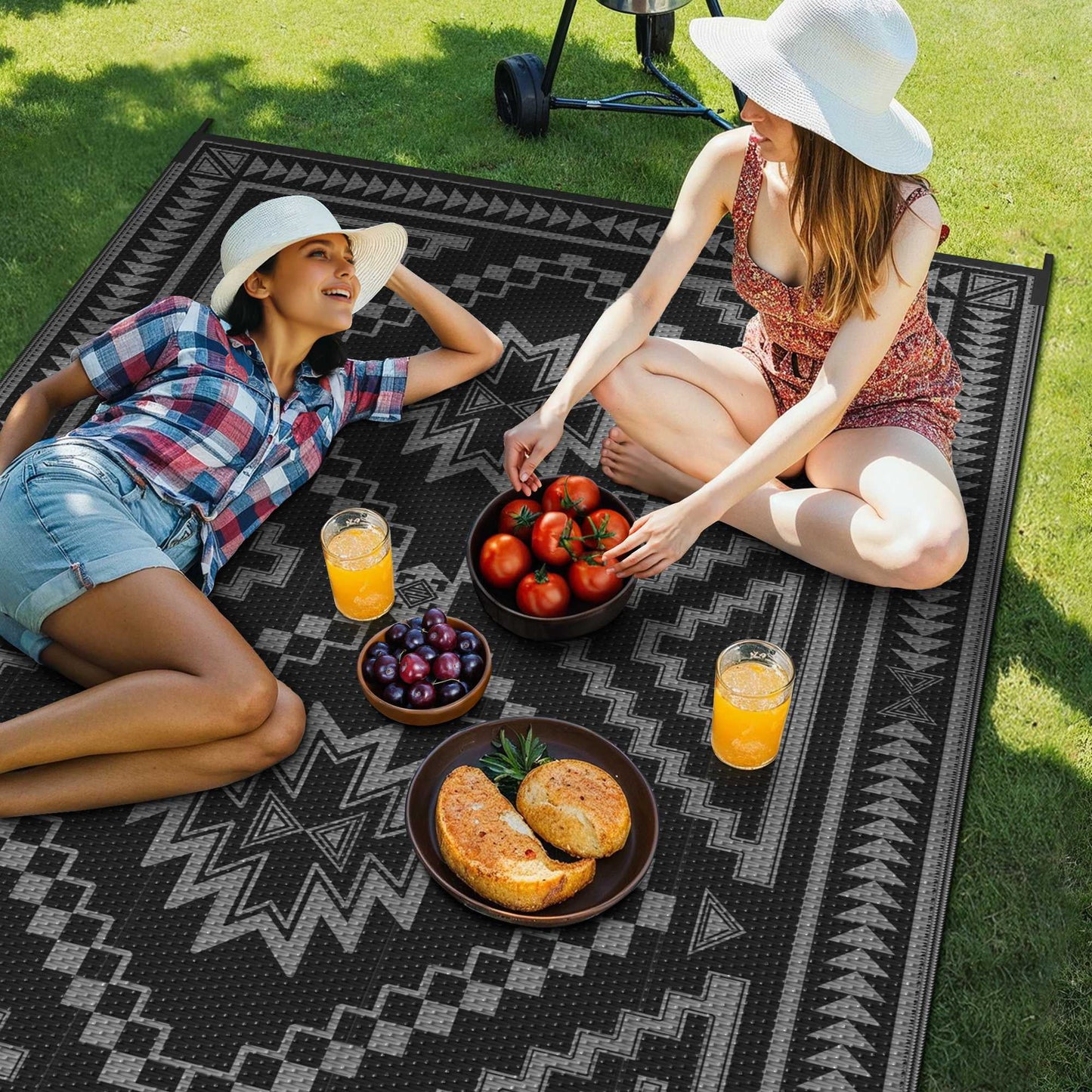 KUETH 5' x 8' Outdoor Waterproof Rug Camping Mat Patio Carpet,Black & Gray