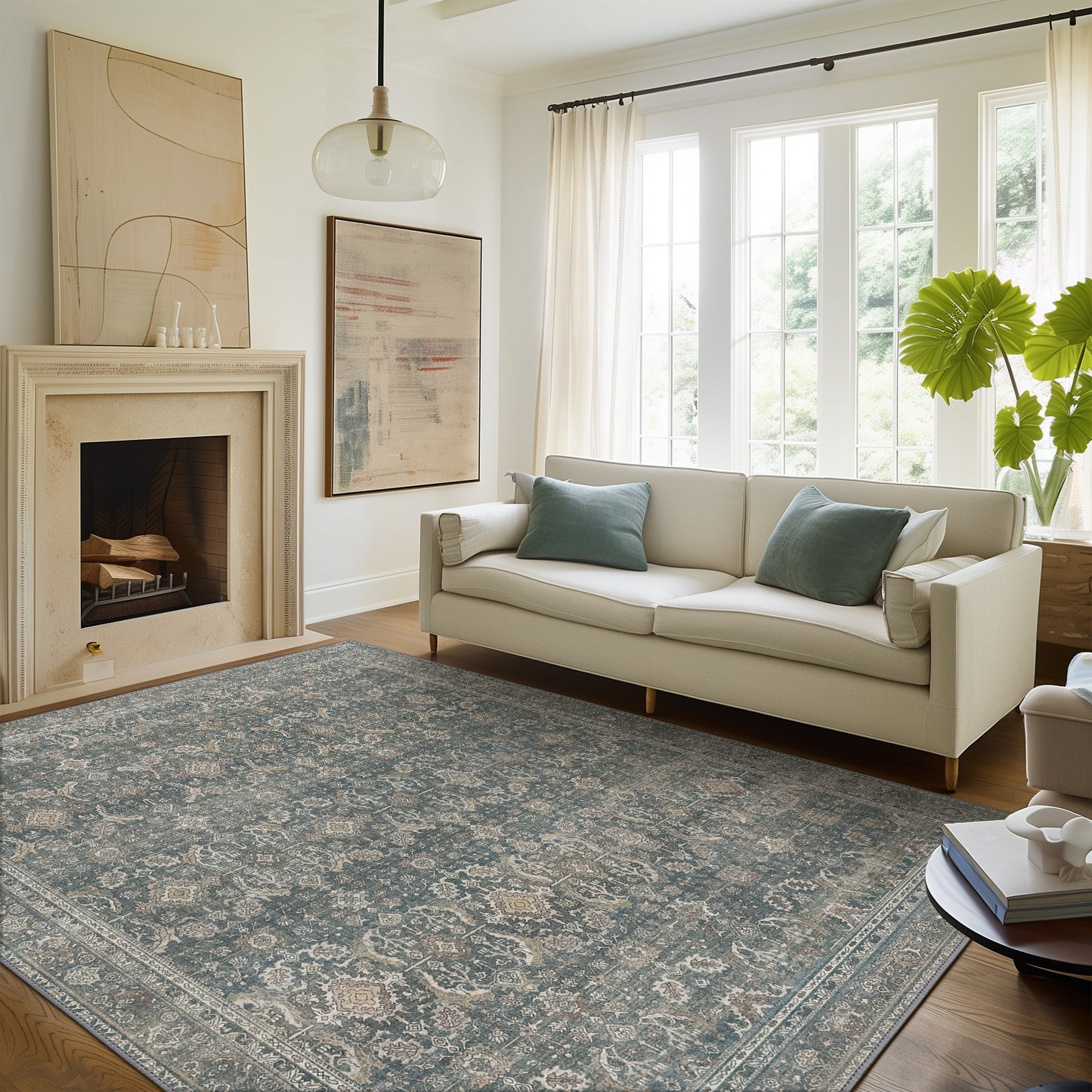 KUETH 5x7 Area Rugs for Living Room Bedroom, Machine Washable Stain Resistant Non-Shed Carpet,, Low Pile Mat with Non Slip Backing