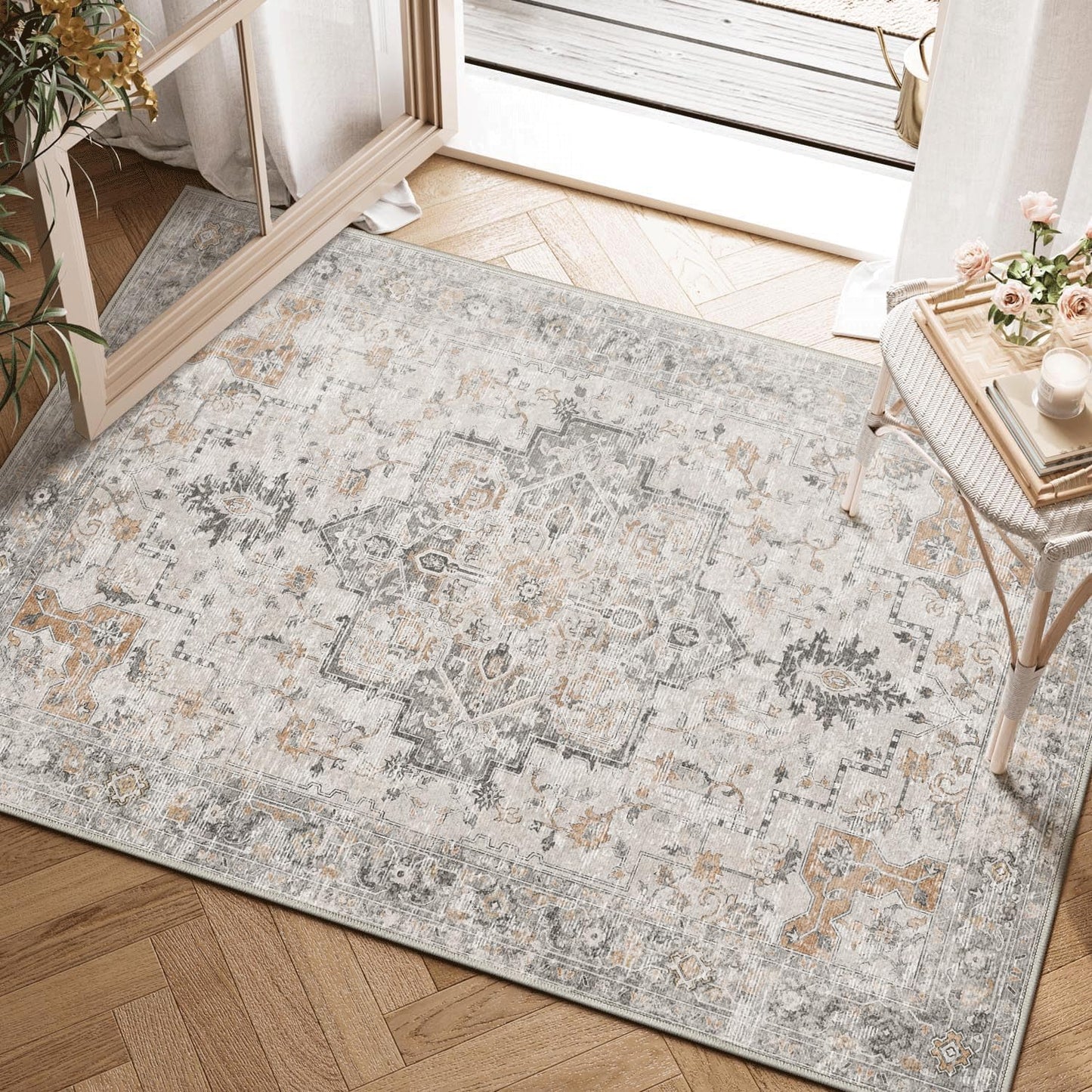 KUETH Modern Area Rug Non Slip Hallway Runner Rug, Low Pile Machine Washable Rugs for Entryway, Hallway, Kitchen and Corridor, Light Taupe Brown