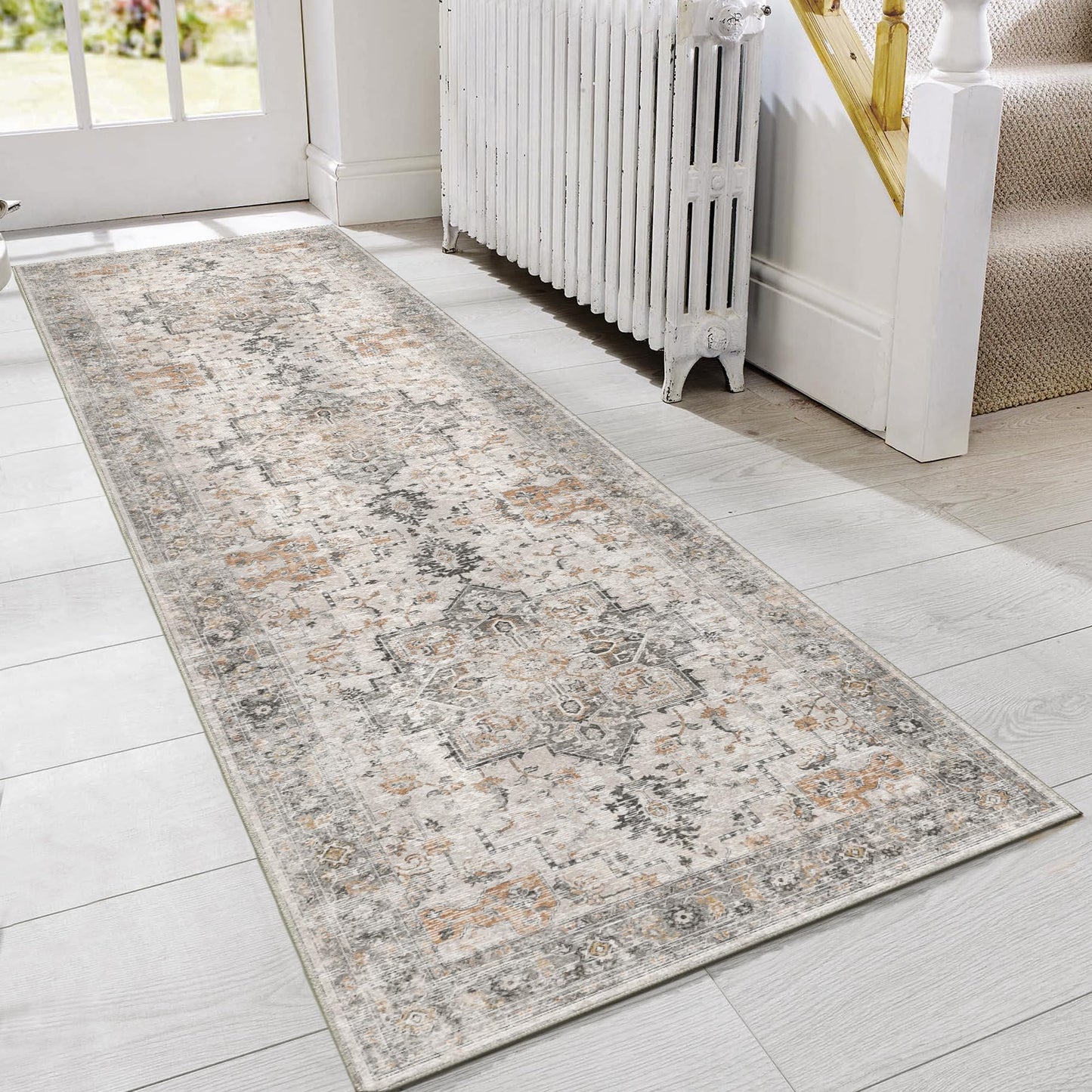 KUETH Modern Area Rug Non Slip Hallway Runner Rug, Low Pile Machine Washable Rugs for Entryway, Hallway, Kitchen and Corridor, Light Taupe Brown