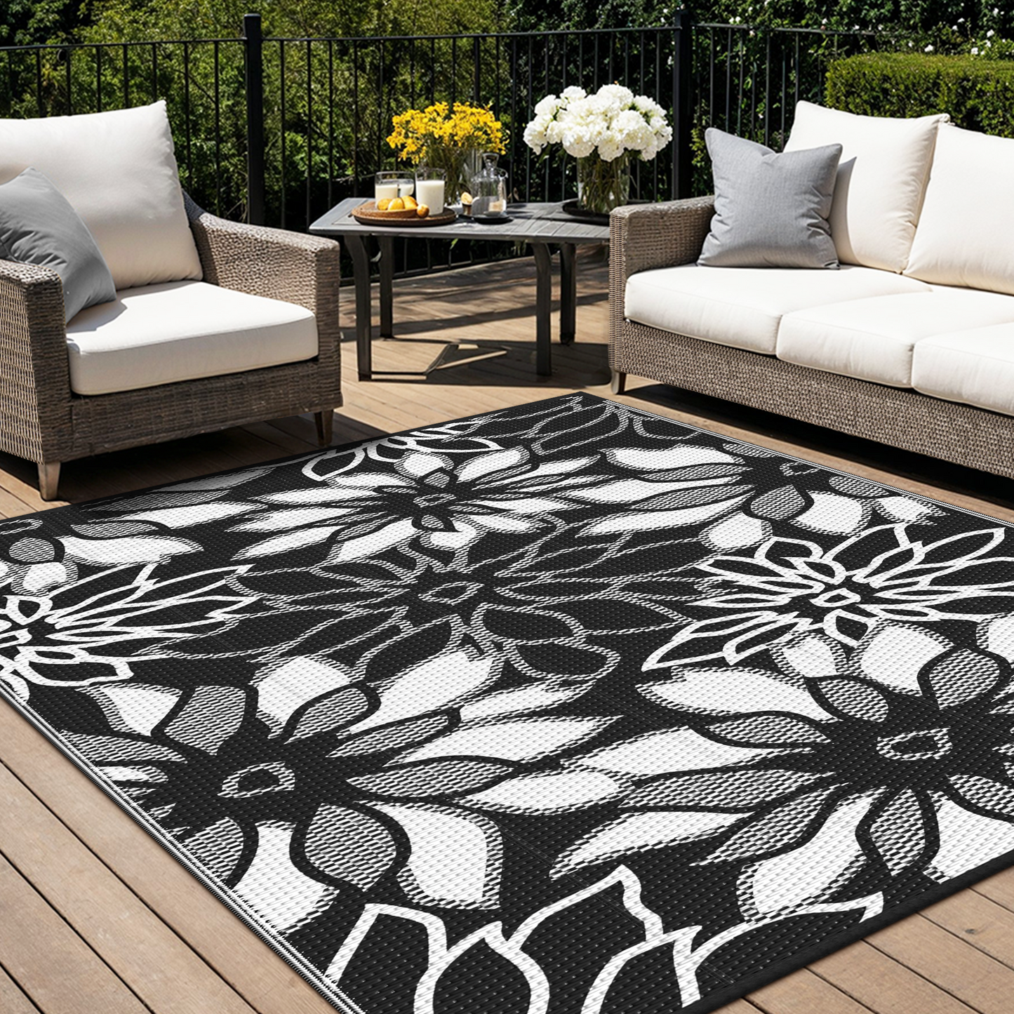 KUETH 5'x 8' Outdoor Waterproof Rug Plastic Mat Easy cleaning Durable Fashion Recyclable Material