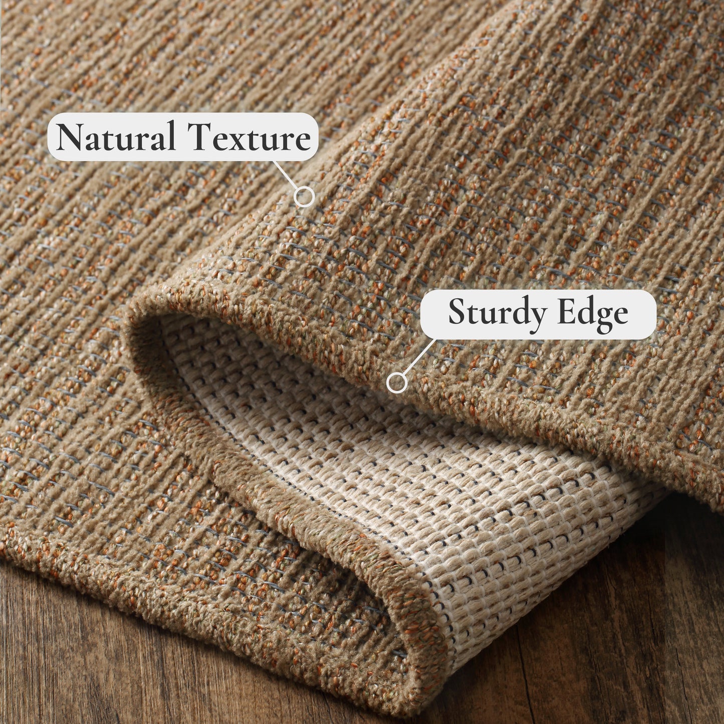 KUETH  Handwoven Natural Fiber Area Rug, Woven Natural Style Rug, Machine Washable Non-Slip for Living Room、 Bedroom and Dining Room.
