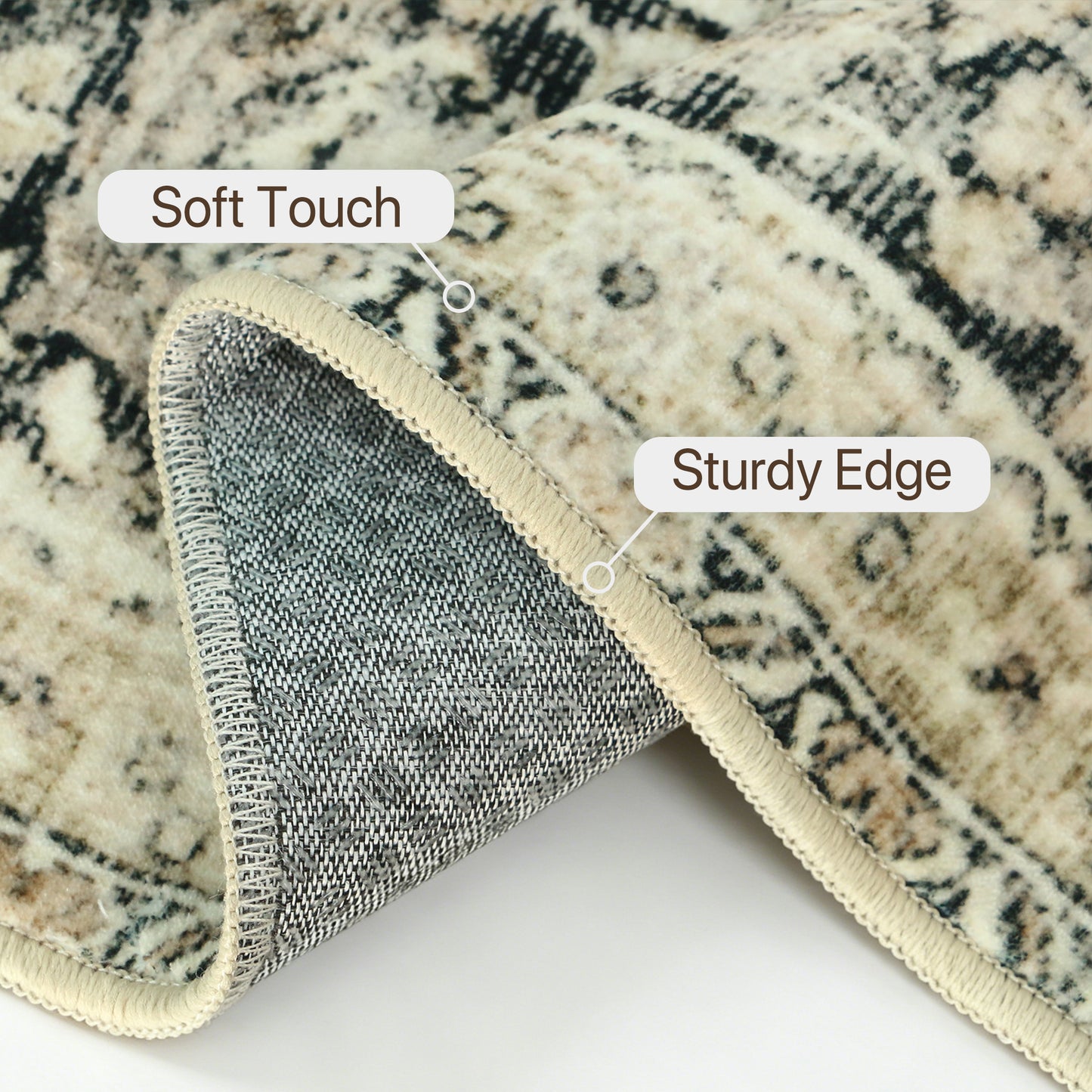 KUETH Modern 8x10 Area Rugs for Living Room, Non Slip Machine Washable Retro Rugs, Low Pile Chenille Print Rug for Bedroom, Dining Room, Home Office