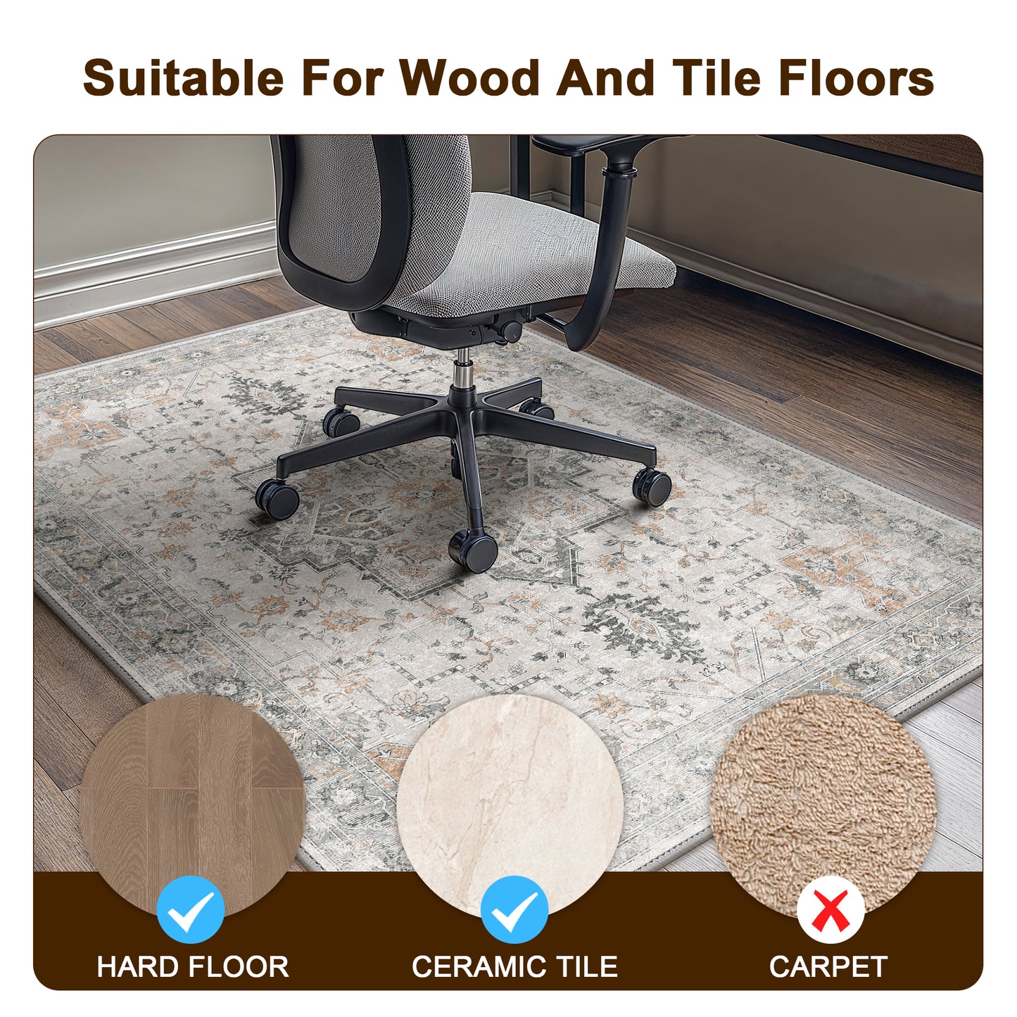 KUETH Protective Flooring Office Chair Mat for Hardwood Floor and Tile Floor, Heavy Duty Desk Chair Mat for Carpets, Anti Slip Office Floor Mats for Rolling Chairs, Low Pile Under Desk Rug