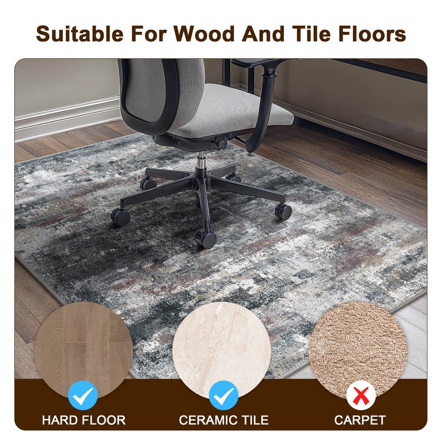 KUETH Protective Flooring Office Chair Mat for Hardwood Floor and Tile Floor, Heavy Duty Desk Chair Mat for Carpets, Anti Slip Office Floor Mats for Rolling Chairs, Low Pile Under Desk Rug