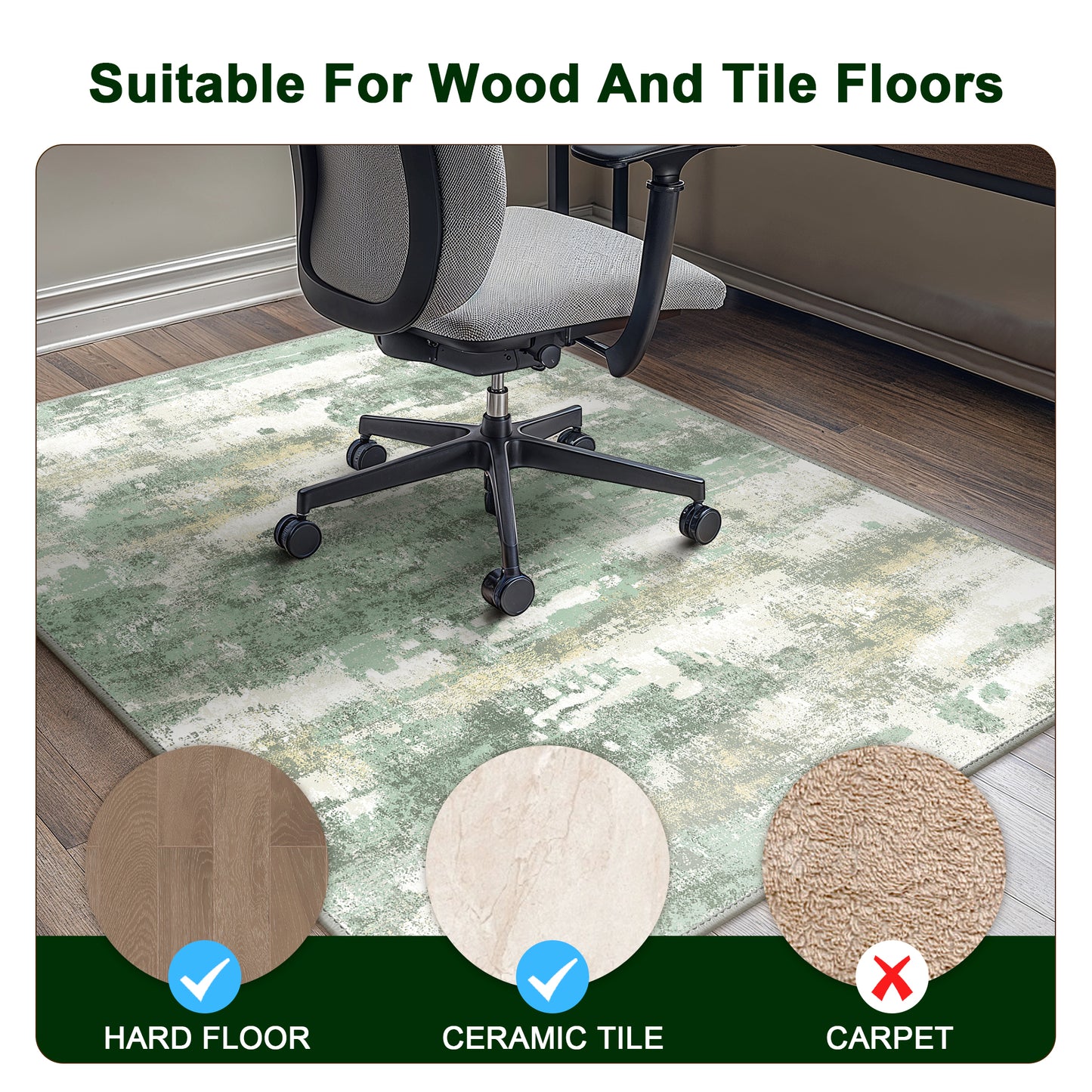 KUETH Protective Flooring Office Chair Mat for Hardwood Floor and Tile Floor, Heavy Duty Desk Chair Mat for Carpets, Anti Slip Office Floor Mats for Rolling Chairs, Low Pile Under Desk Rug