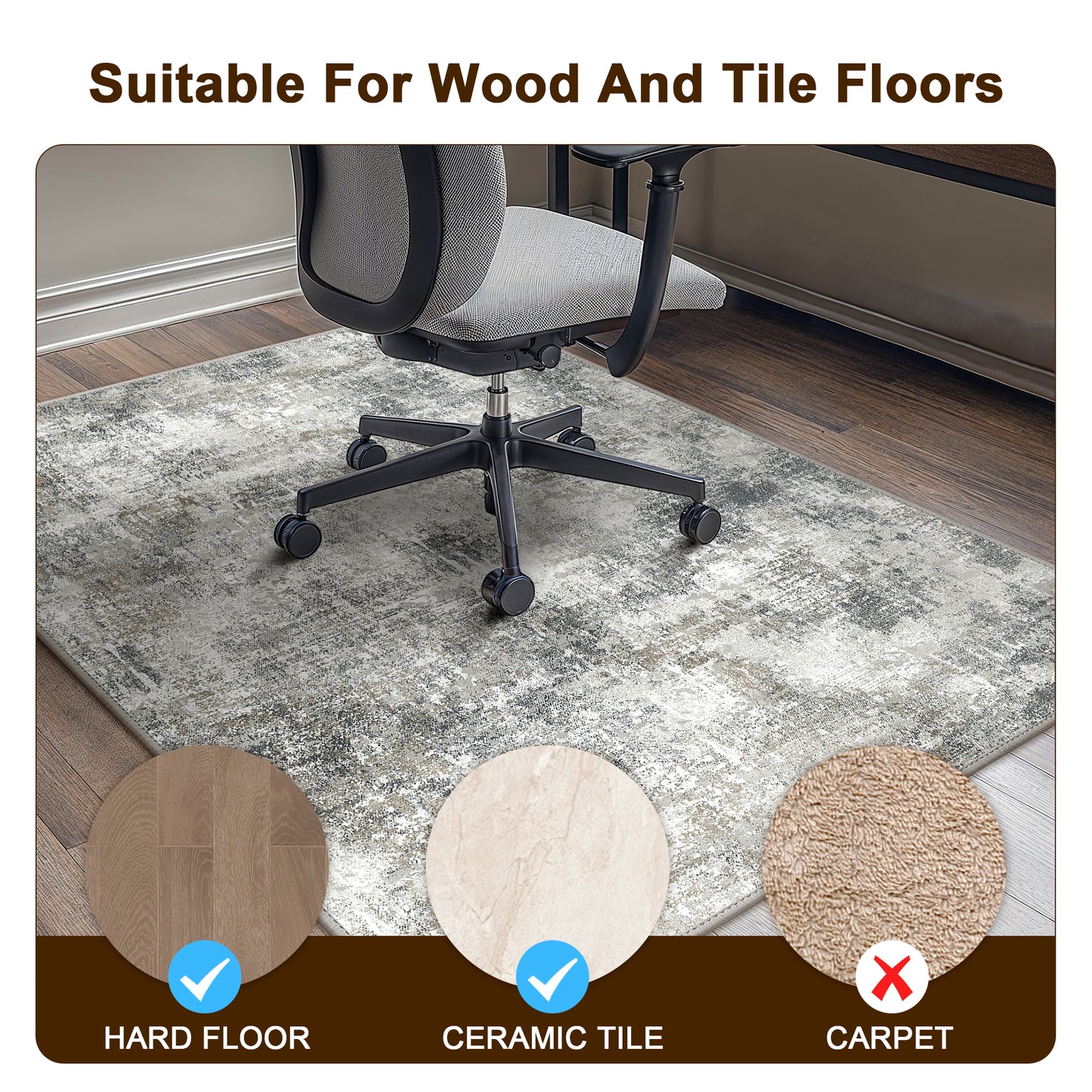 KUETH Protective Flooring Office Chair Mat for Hardwood Floor and Tile Floor, Heavy Duty Desk Chair Mat for Carpets, Anti Slip Office Floor Mats for Rolling Chairs, Low Pile Under Desk Rug