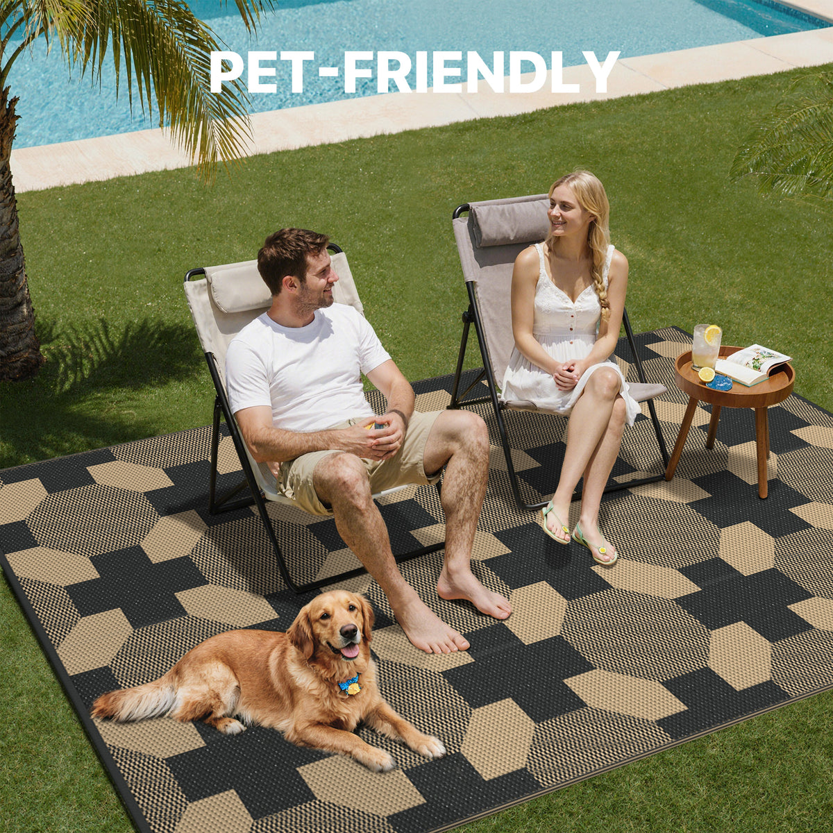KUETH 6'x 9' Reversible Outdoor Patio Rug Waterproof UV Resistant Foldable Plastic Camping Carpet for RV Deck Pool Yard Balcony