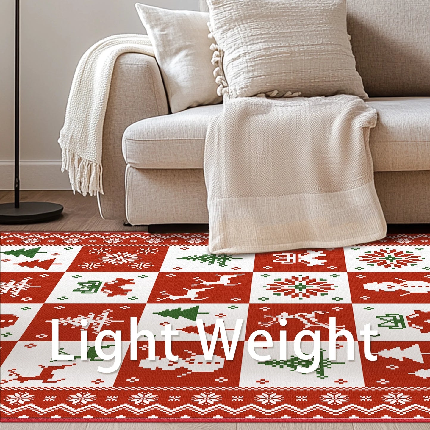 KUETH 5X7 Area Rugs Christmas Rug, Machine Washable Rug, Area Rugs for Livingroom, Printed Christmas Decor,Ultra-thin Non Slip Rug, Low Pile for Bedroom, Kitchen, Dinning room
