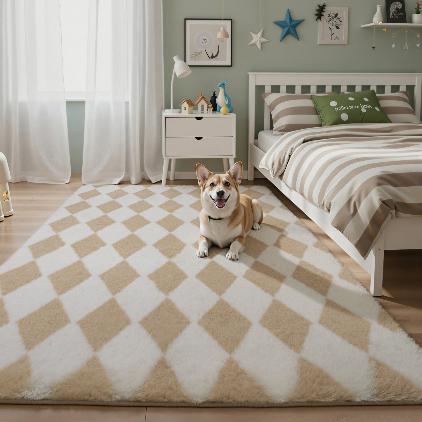 KUETH 5'x7' Fluffy Shag Washable Area Rug for Living Room Modern Geometric