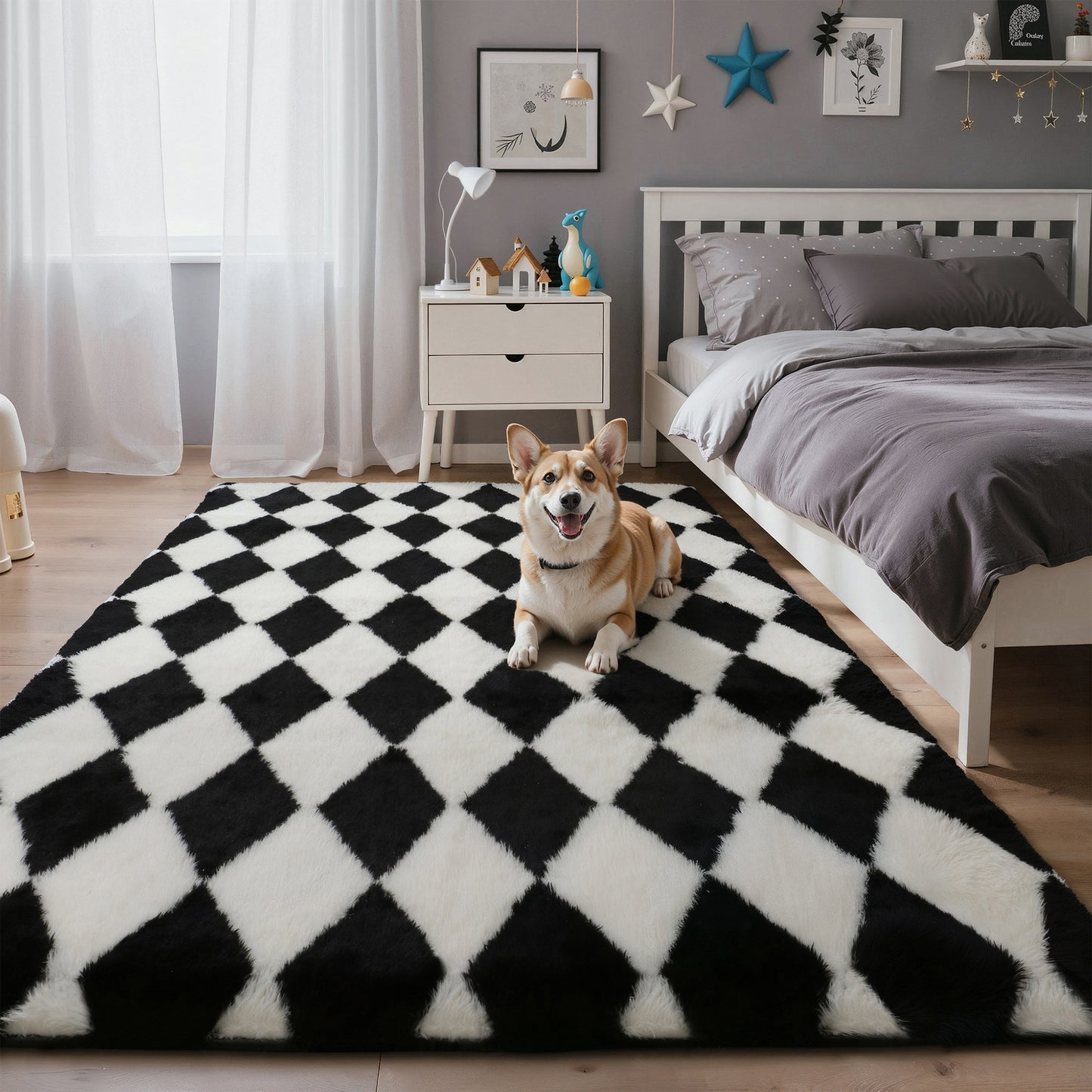 KUETH 8'x10' Fluffy Shag Washable Area Rug for Living Room Modern Geometric