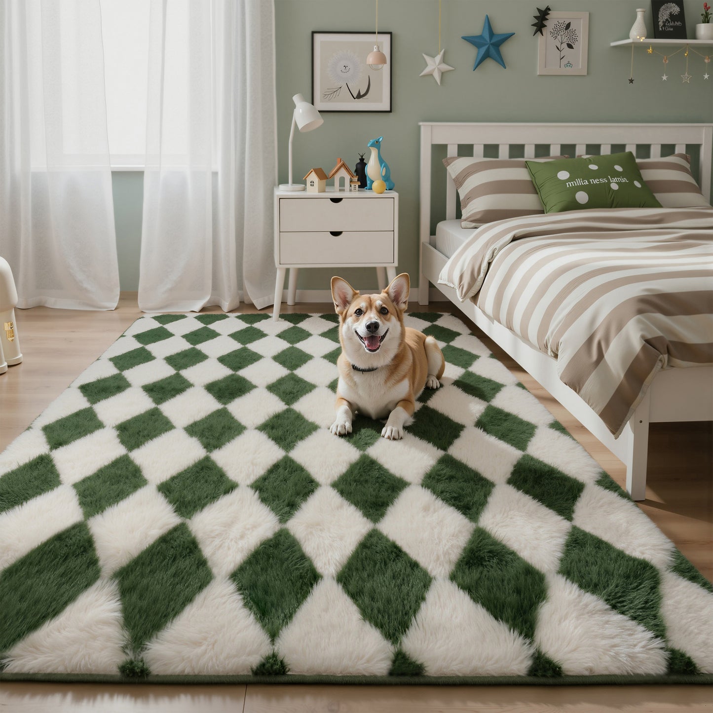 KUETH 8'x10' Fluffy Shag Washable Area Rug for Living Room Modern Geometric