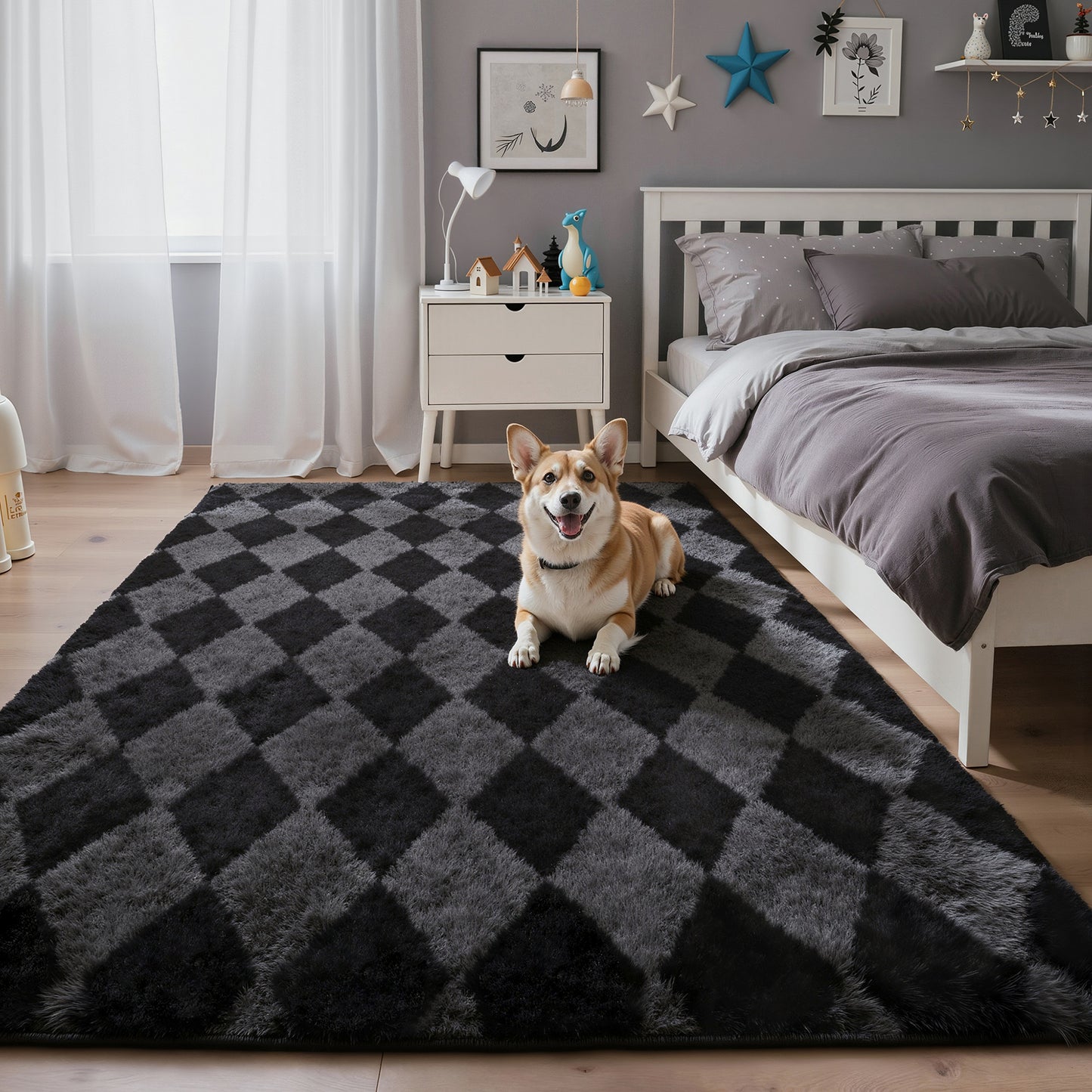 KUETH 8'x10' Fluffy Shag Washable Area Rug for Living Room Modern Geometric